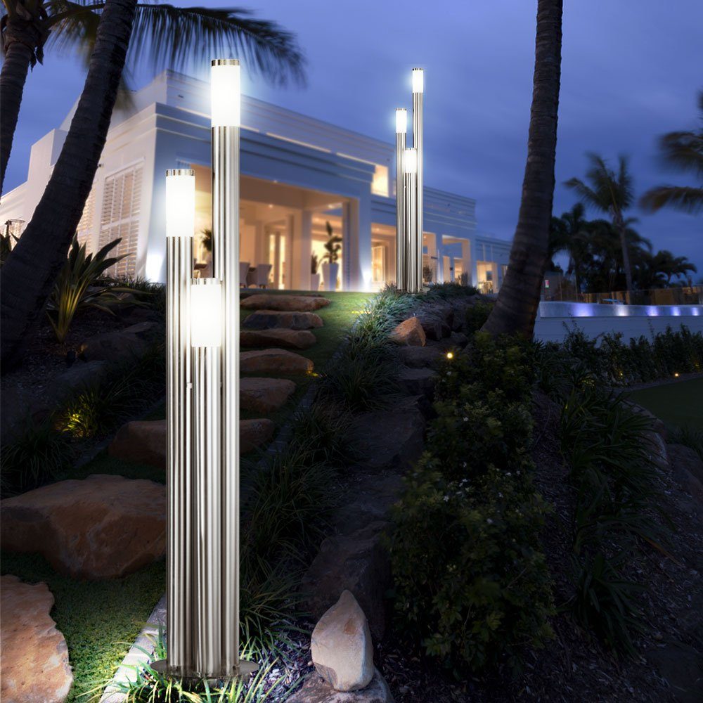 etc-shop LED Außen-Stehlampe, Leuchtmittel Außenleuchte schwarz inklusive, Silber Gartenlampen Warmweiß, braun Stehlampe Wegeleuchte außen