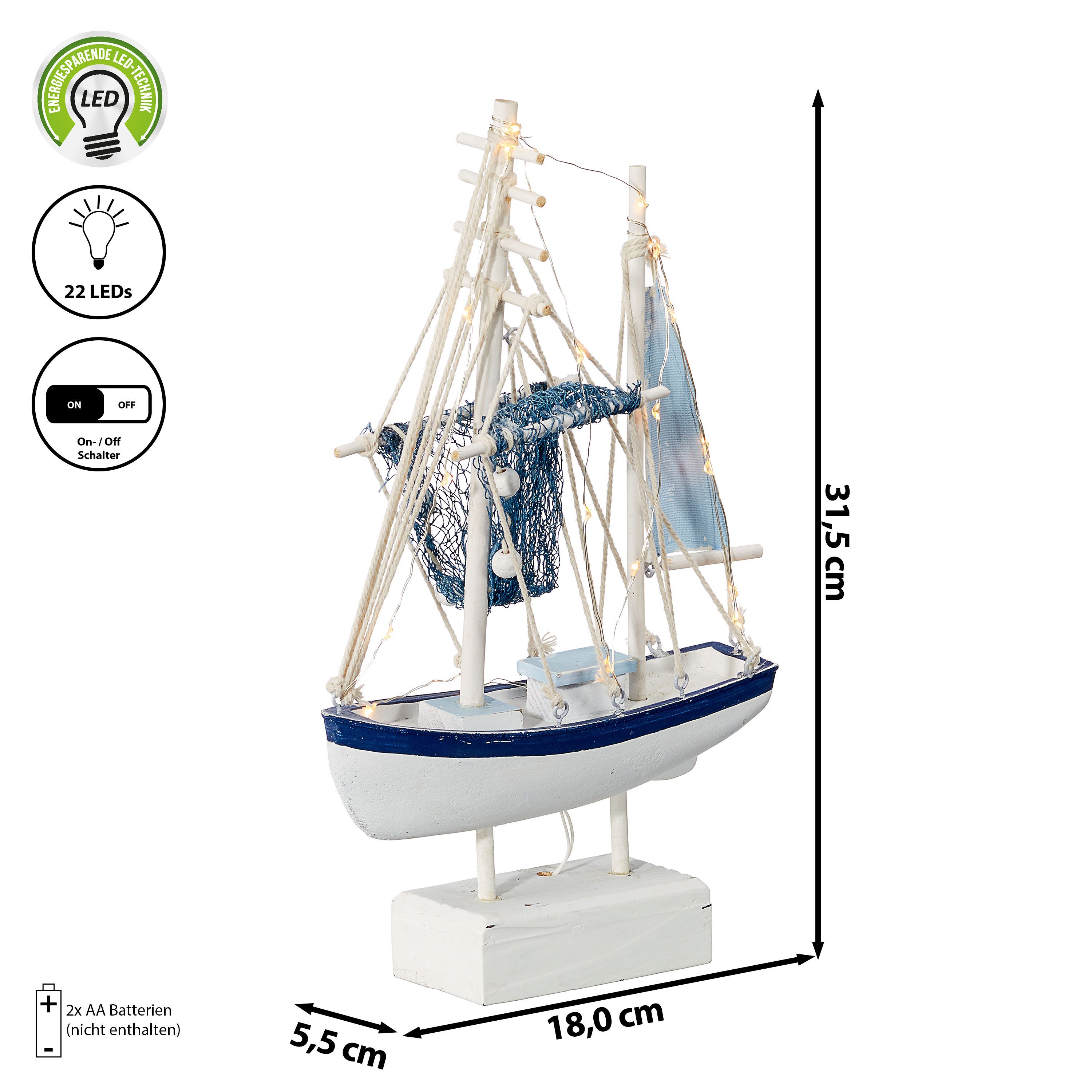 CEPEWA Dekoobjekt LED Fischkutter H32cm Boot günstig online kaufen