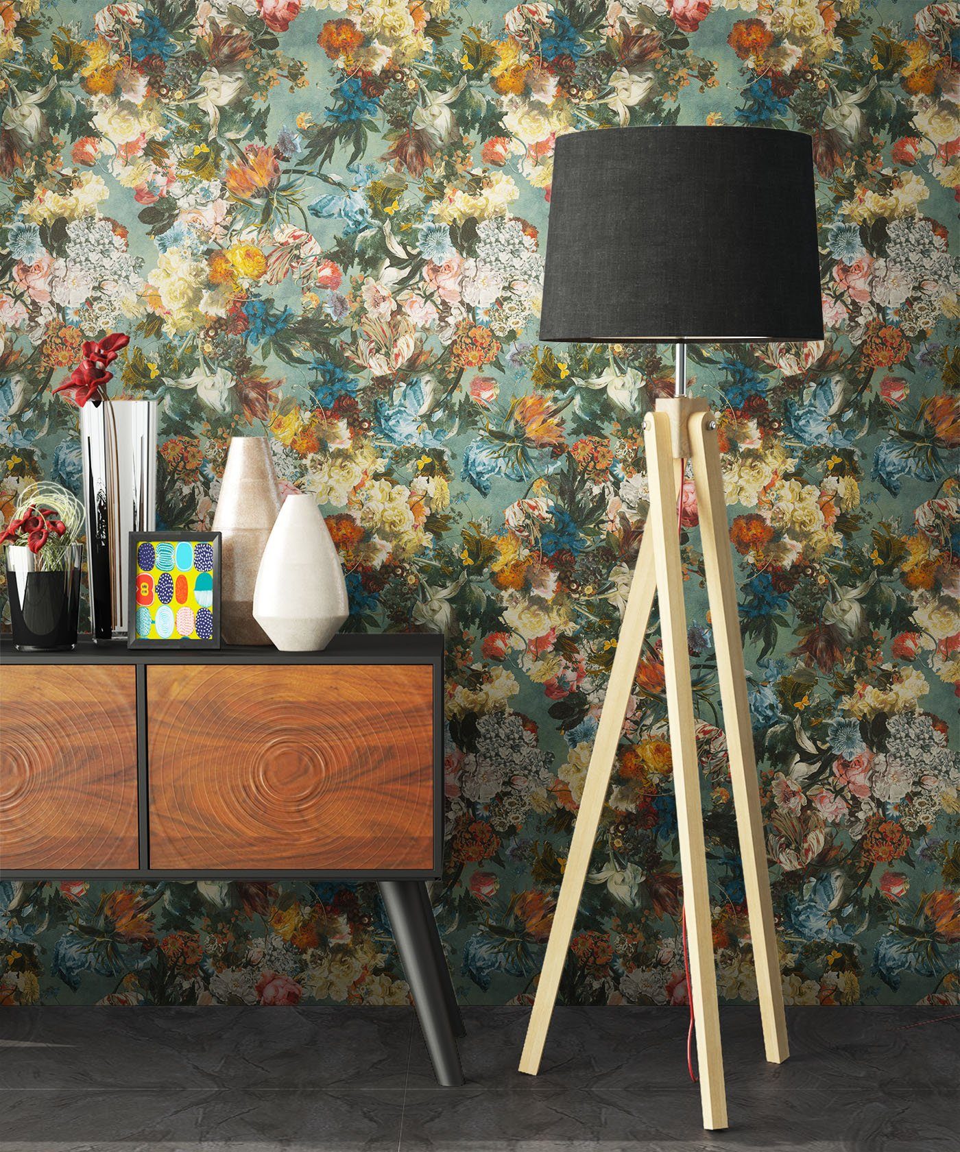 Newroom Vliestapete, Blumentapete Grün Bunt Wallpaper günstig online kaufen