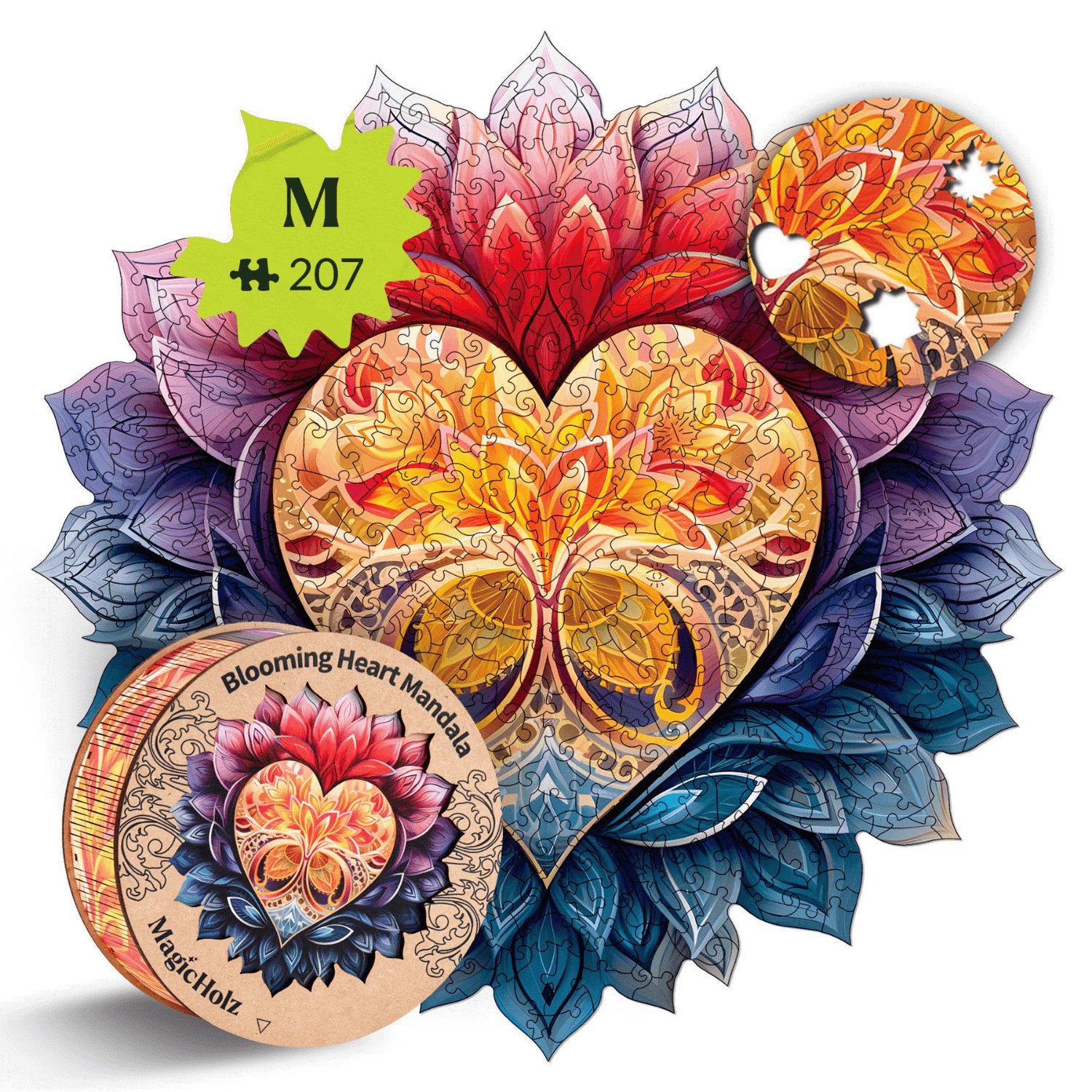 MagicHolz Puzzle MagicHolz Blühendes Herz Mandala Holzpuzzle, Puzzleteile