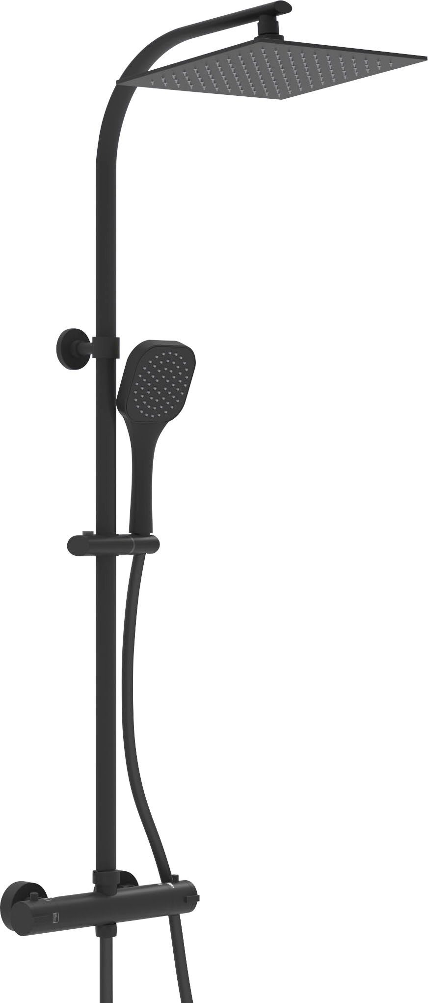 Turin, Kopfbrause mit cm, Überkopfbrauseset eckig schwarz Regendusche mit 115 Thermostat,30cm Duschsystem Höhe welltime