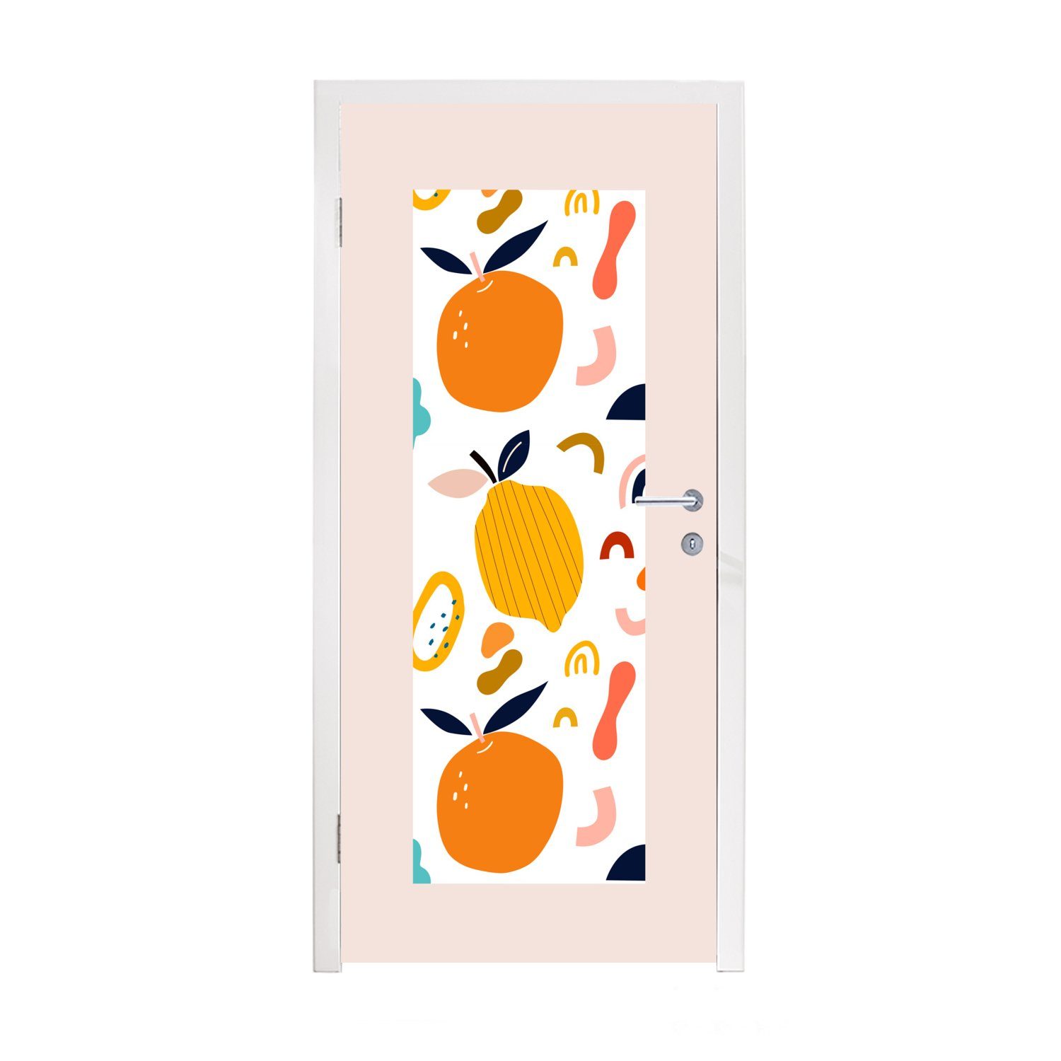 MuchoWow Türtapete Obst - Orange - bedruckt, St), für (1 Pastell Tür, cm 75x205 Rosa, Türaufkleber, - Fototapete Matt