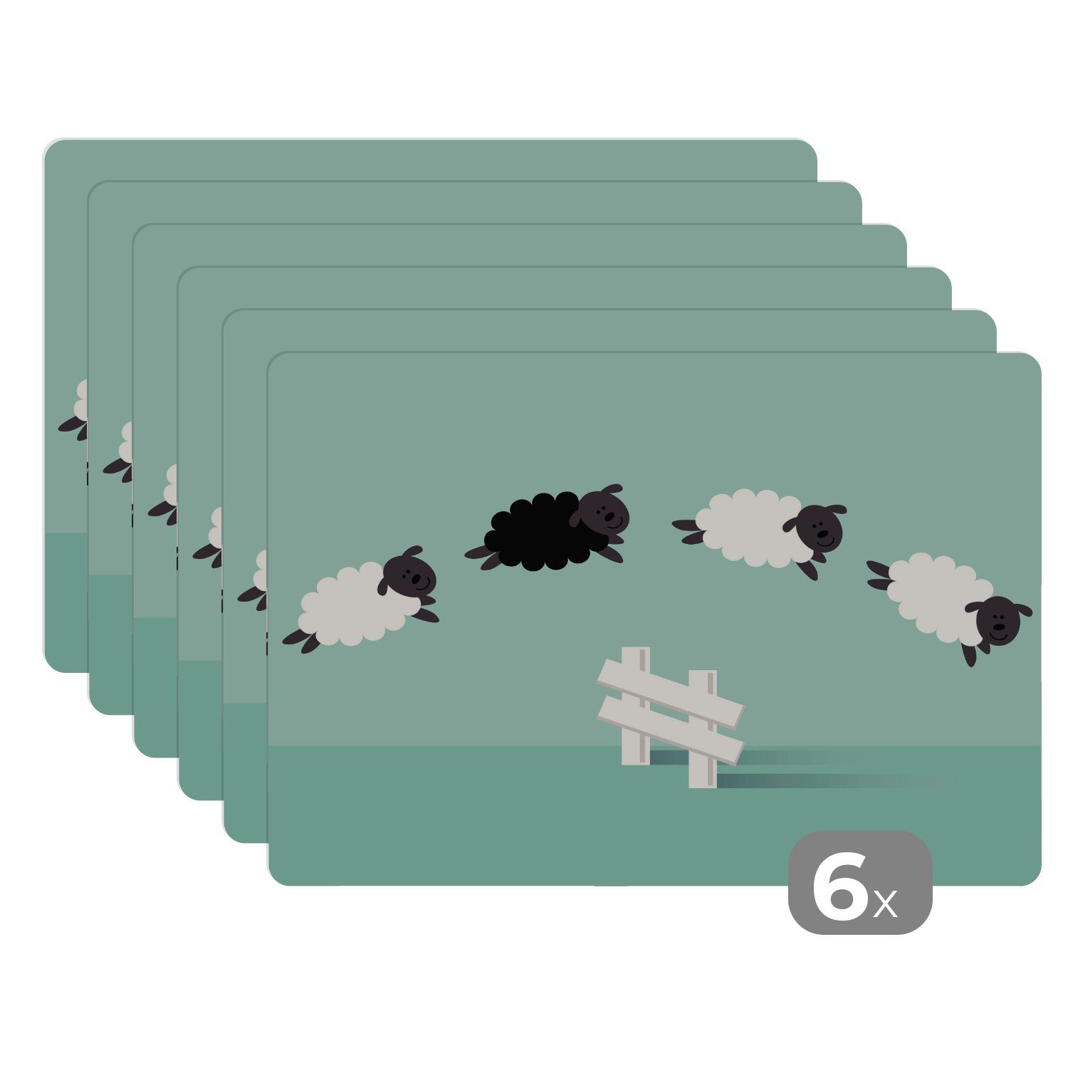 Platzset, Eine Illustration von springenden Schafen, MuchoWow, (6-St), Platzset, Platzdecken, Platzmatte, Tischmatten, Schmutzabweisend