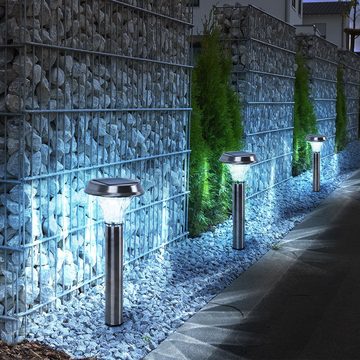 etc-shop LED Gartenleuchte, LED-Leuchtmittel fest verbaut, 2x LED Außen SOLAR Leuchten Steck Lampen Terrassen Edelstahl Erdspieß