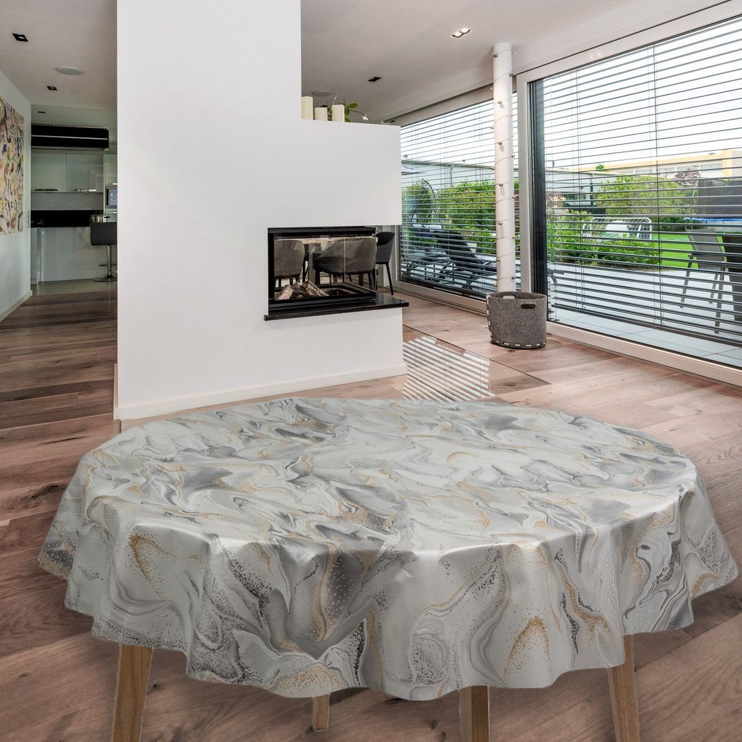 laro Tischdecke Wachstuch-Tischdecken Sahara Grau Rund 140cm günstig online kaufen
