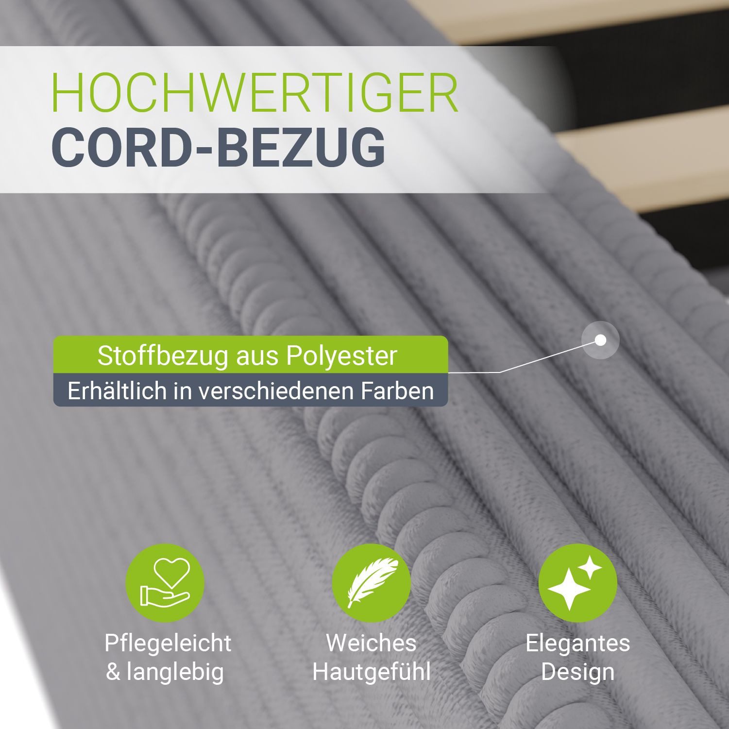 Juskys Polsterbett Salerno, Cord Design, bis 500 kg belastbar, Pflegeleicht mit Polsterung – Bild 4 von 5