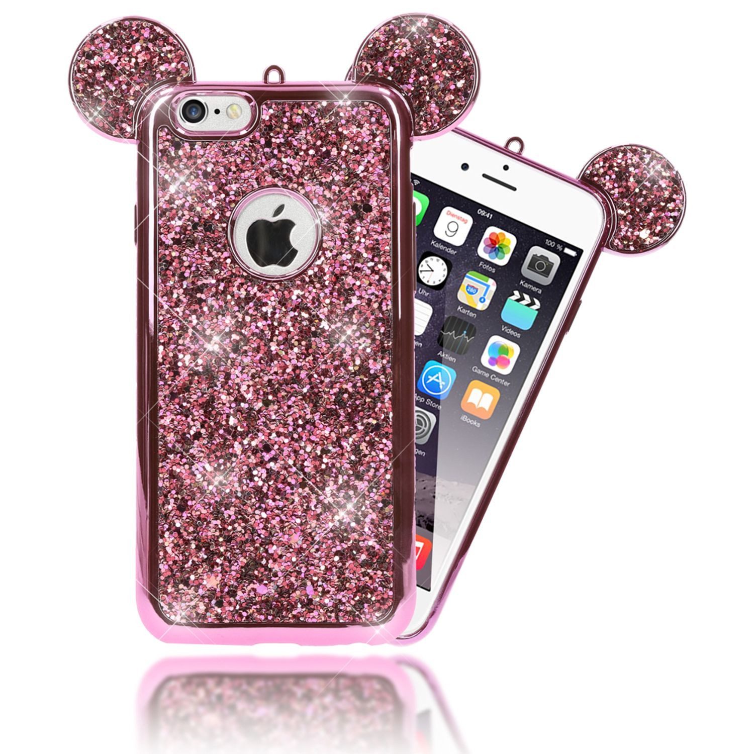 Nalia Smartphone-Hülle Apple iPhone 6 Apple iPhone 6s 11,9 cm (4,7 Zoll), Glitzer Maus Hülle / Glamour Cover / Pailletten Silikon Schutzhülle