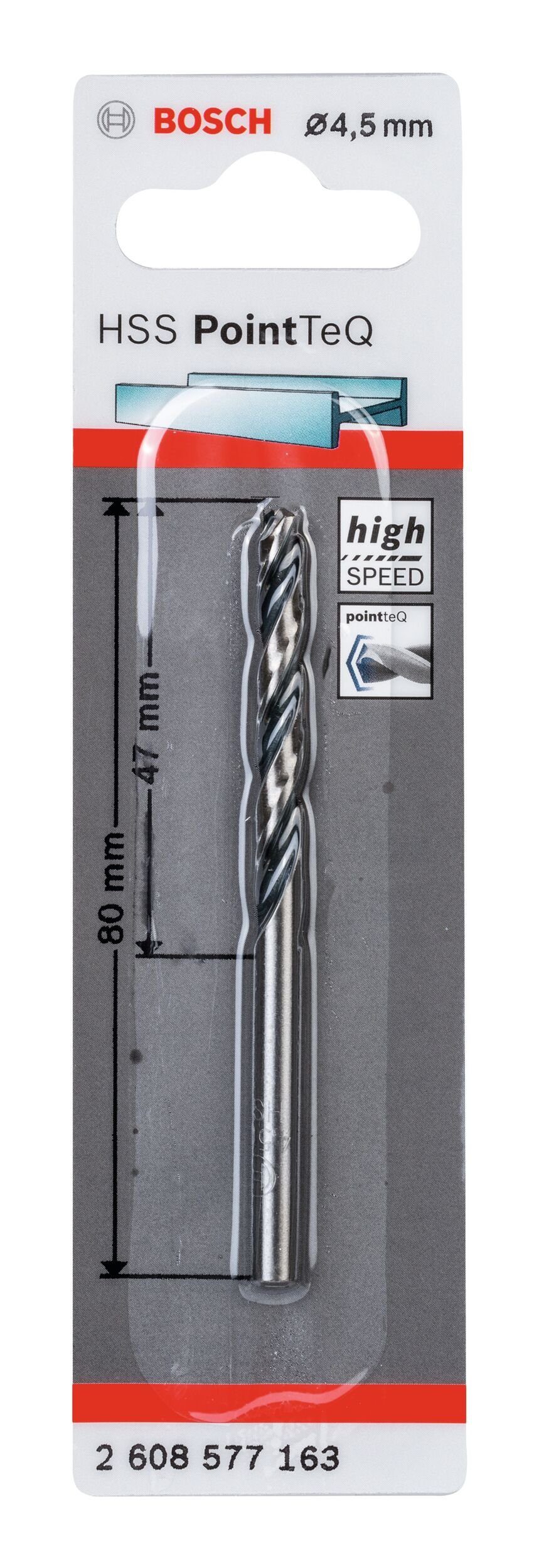 BOSCH Metallbohrer, HSS PointTeQ (DIN 338) mm Metallspiralbohrer - 1er-Pack - 4,5