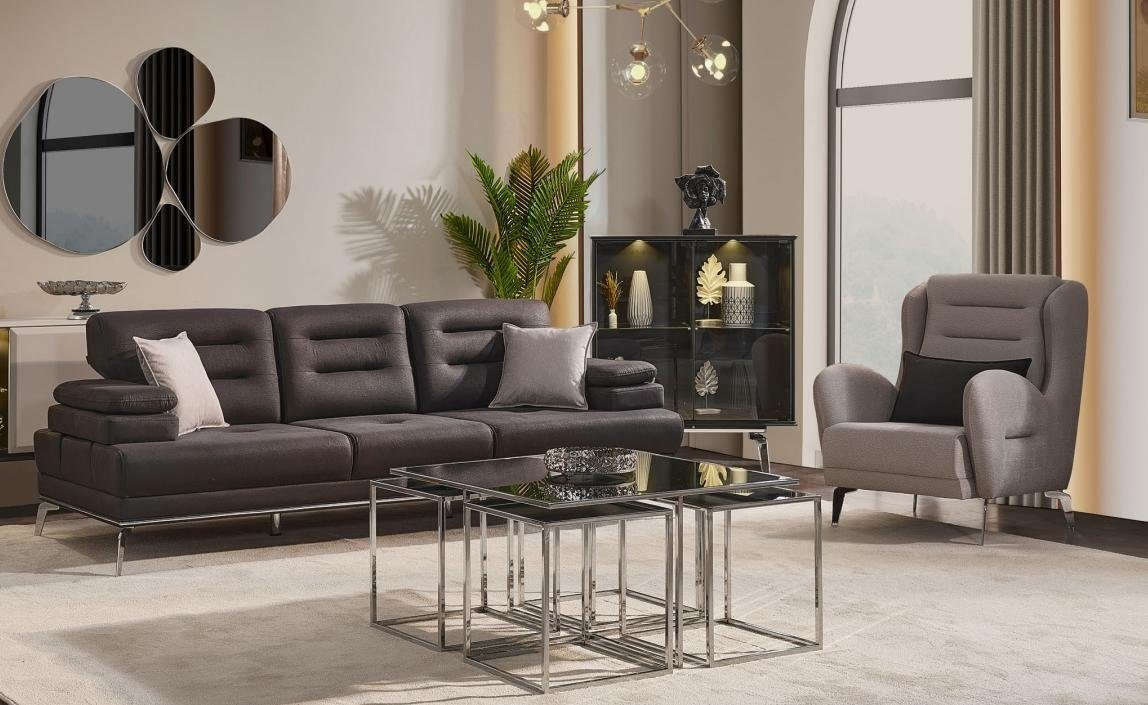 JVmoebel Sofa, Sofagarnitur 31 Sitzer Garnituren Sofa Sessel Stoff Schwarz Modern | Alle Sofas