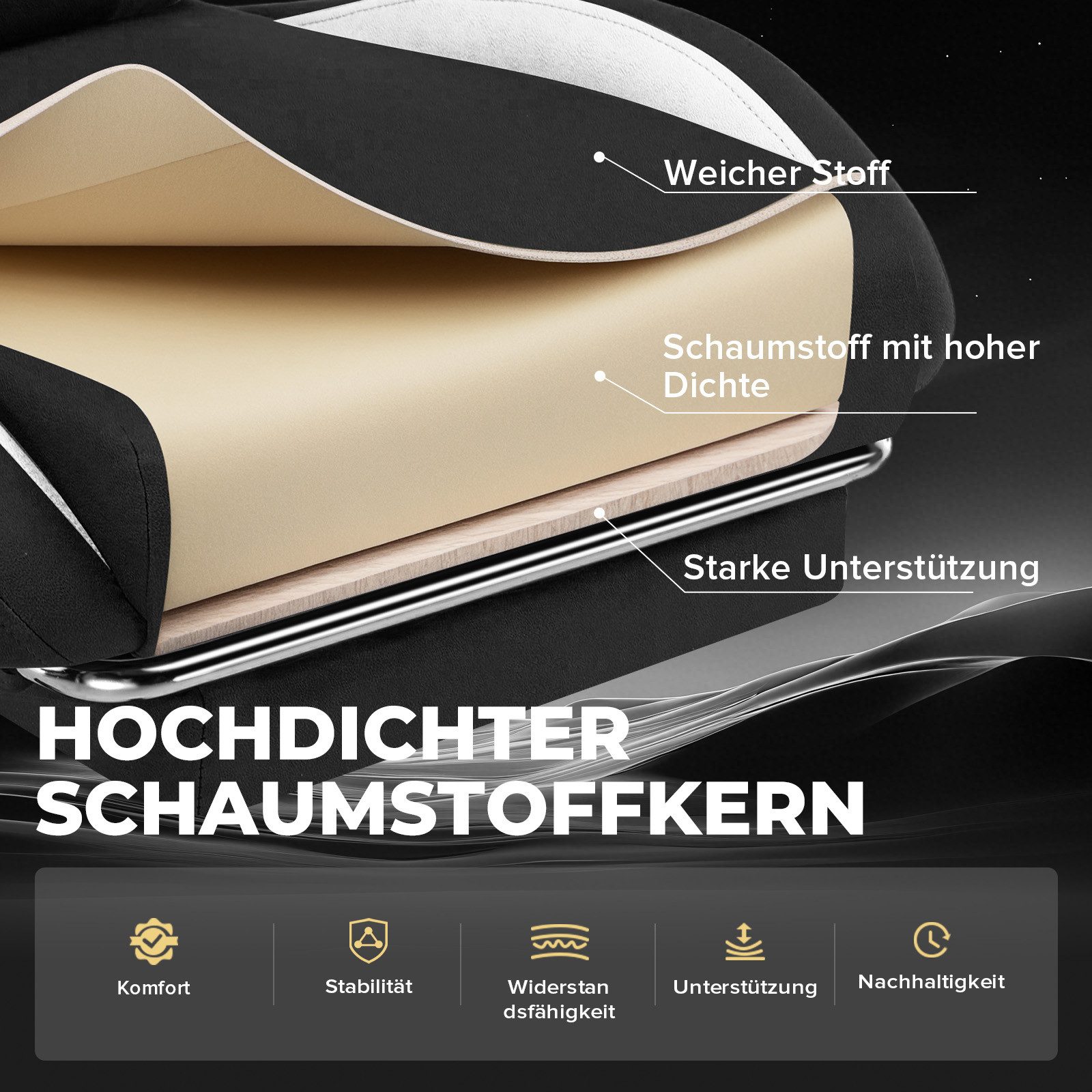 GTPLAYER Gaming-Stuhl aus Stoff, Bürostuhl mit Integrierte Lendenwirbelstütze, Bürostuhl, Gaming chair mit Federkissen und Fußstütze 136KG