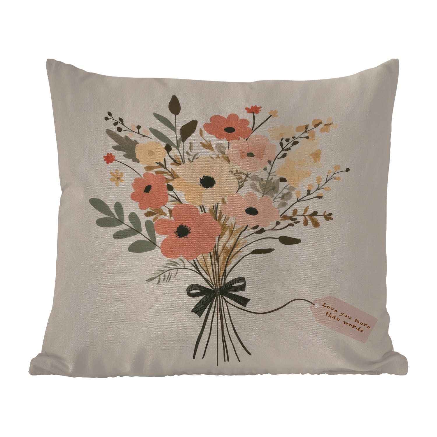 MuchoWow Dekokissen Blumen - Zitat - Beige - Farbband, Kissenbezüge, Kissenhülle, Kissen, Outdoor, 40x40 cm