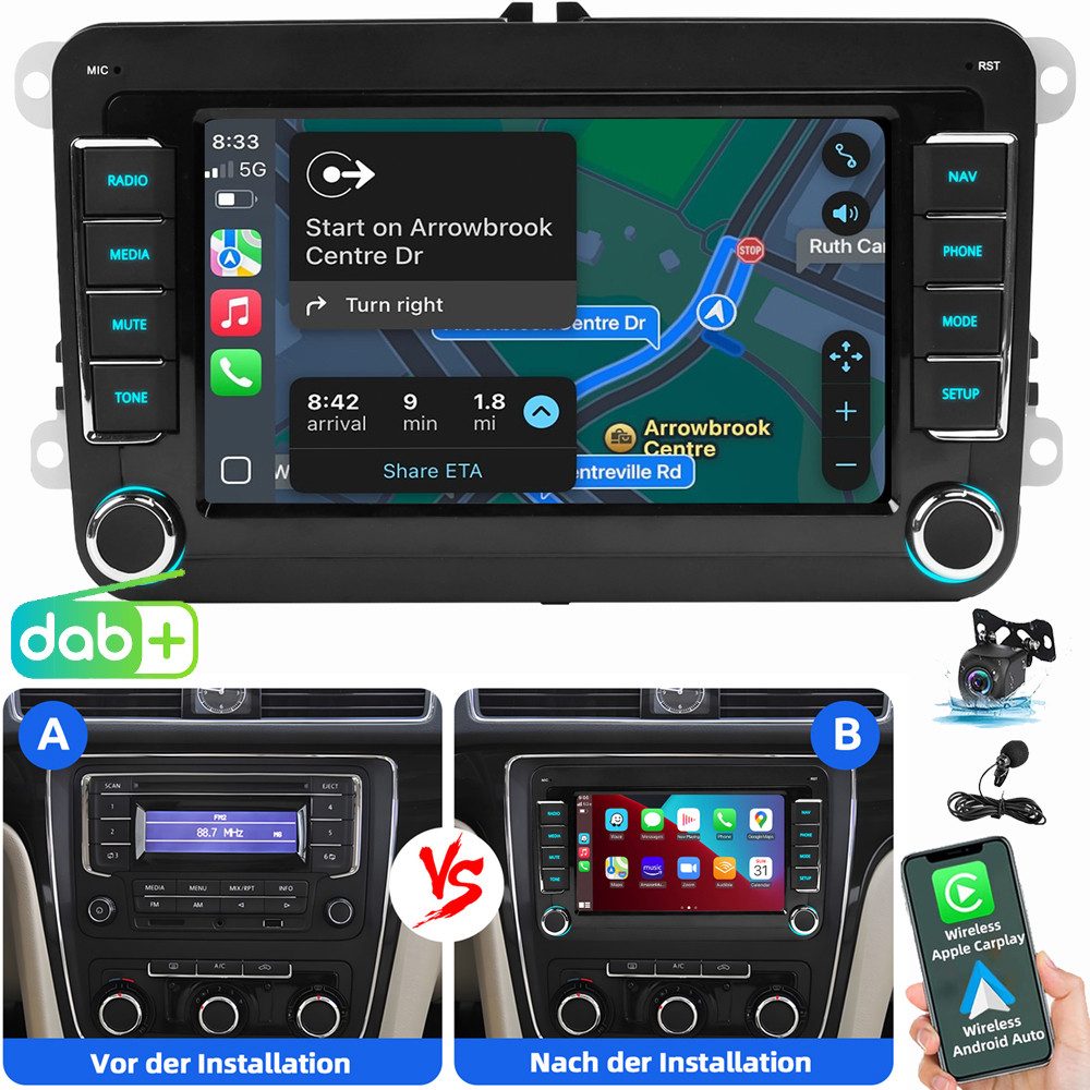 ESSGOO Für VW GOLF 5 6 Plus Touran Tiguan Caddy Passat Polo Carplay Autoradio (RDS, Digitalradio (DAB), FM, AM, Carplay Android Auto Blurtooth Navigationsgeräte)