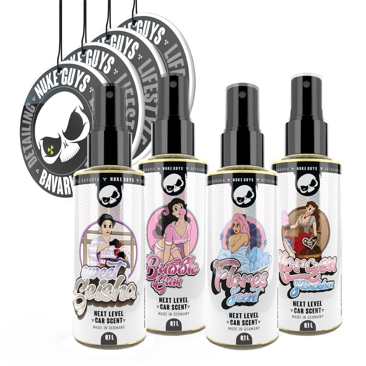 Nuke Guys Raumduft Autoduft Nuke Guys Duftspray 100ml + Anhänger duftlos SKULL (8-St), Car Scent - Duftanhänger - Sprayflasche - Handschuhfach Größe