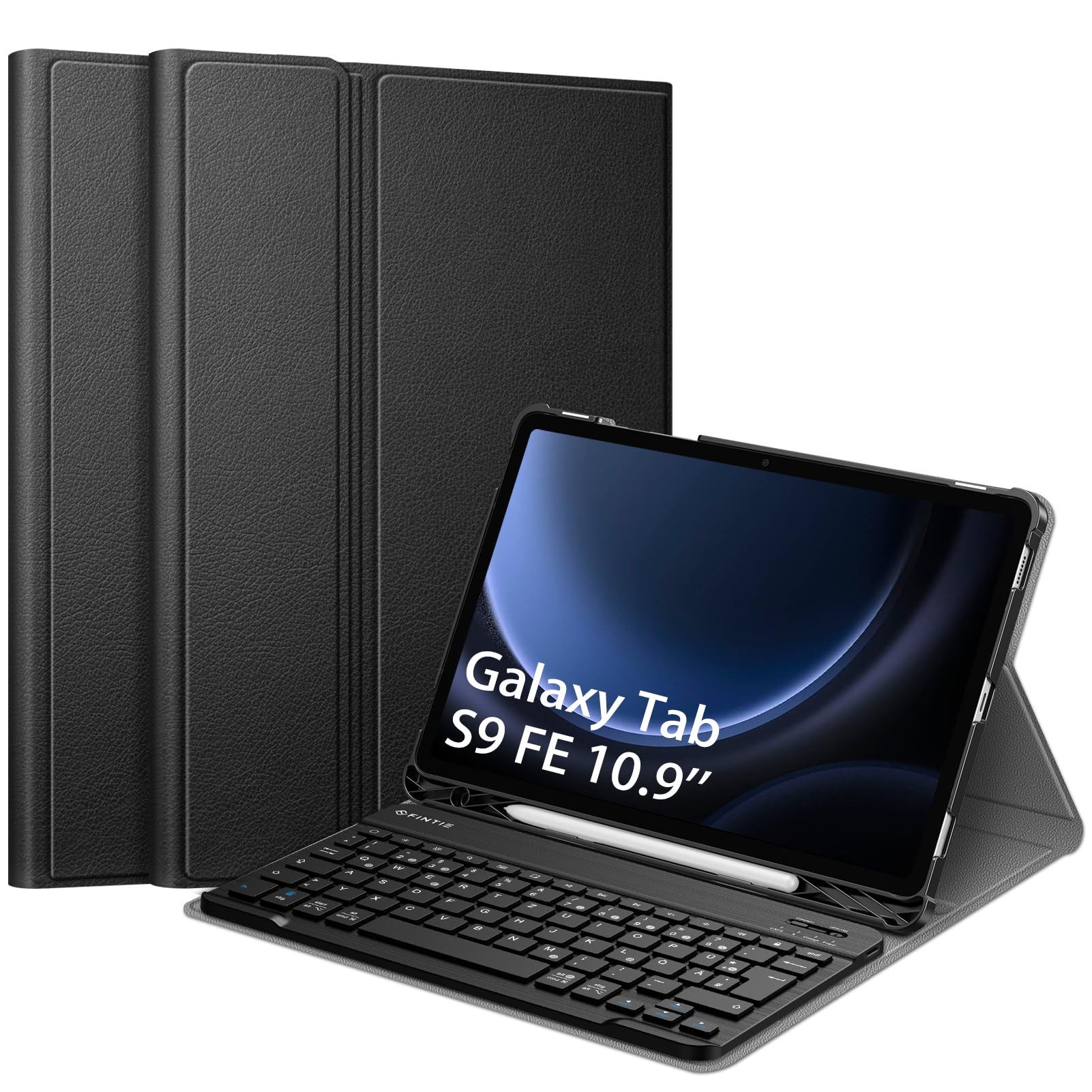 Fintie Tablet-Hülle + Tastatur für Samsung Galaxy Tab S10 Lite/S10 FE/S9 FE 10.9" & S9 11", Keyboard Cover mit Magnetisch Abnehmbarer Deutscher Bluetooth Tastatur