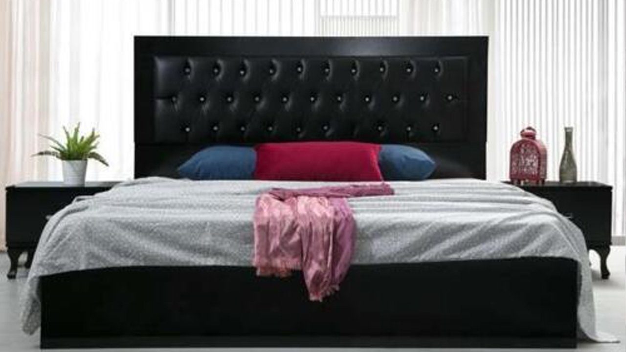 JVmoebel Bett Schwarzes Chesterfield Designer Kunstleder Doppelbett Betten Gestell, Made In Europe | Bettgestelle