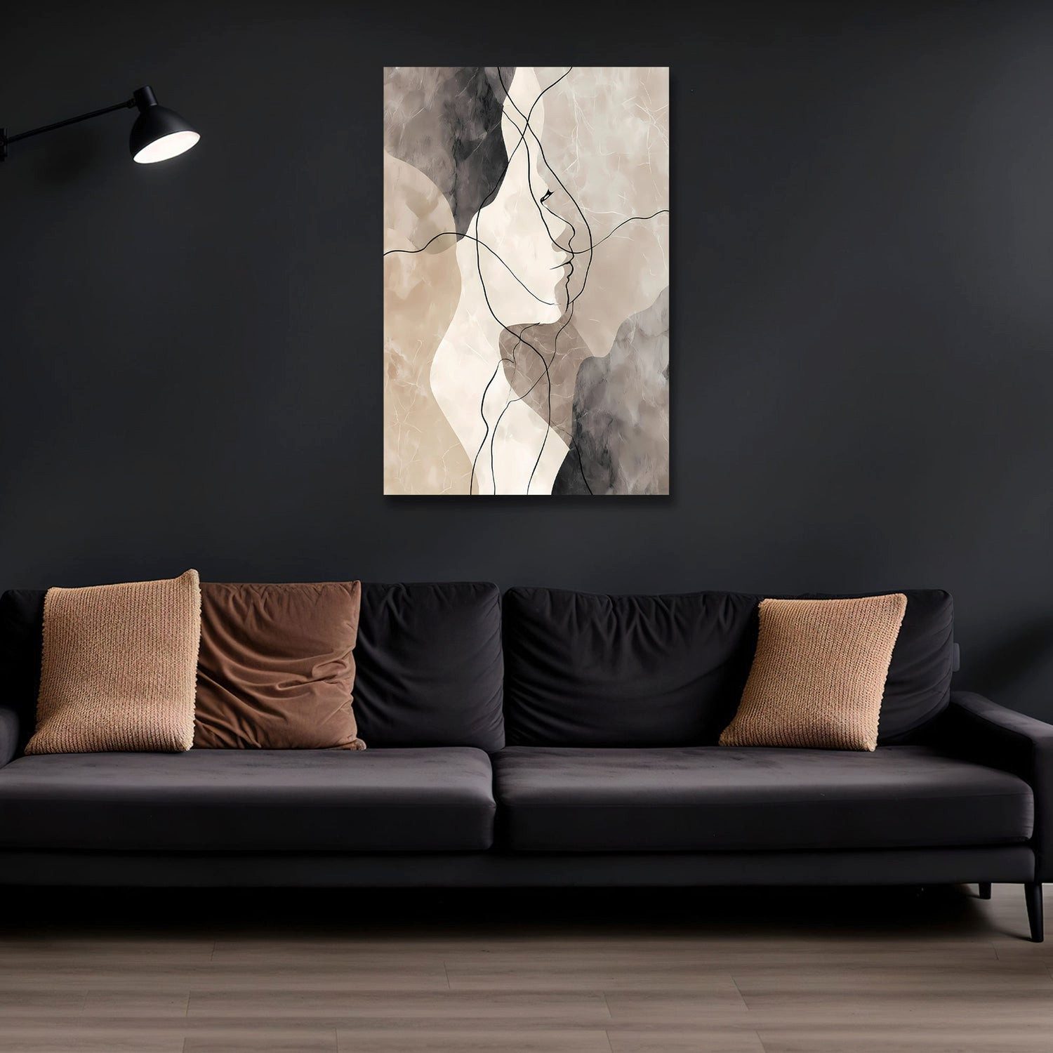 Artedinoi Leinwandbild Abstrakt Liniengesicht Beige Braun Wandbild Leinwandbild Kunstdruck XL, Liniengesicht in Beige-Braun