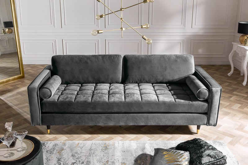 riess-ambiente 3-Sitzer COZY VELVET 220cm grau / schwarz / gold, Einzelartikel 1 Teile, Wohnzimmer · Samt · Polster · Federkern · mit Kissen · Barock Design