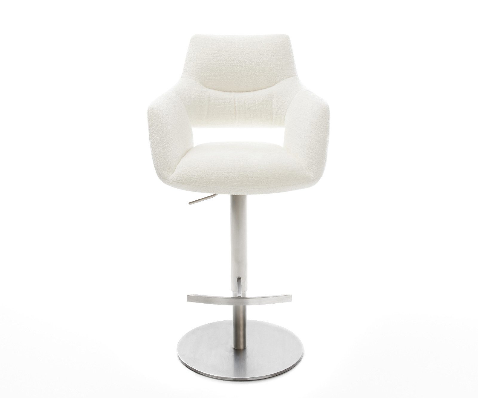 DELIFE Barhocker Yago-Flex, Drehfuß höhenverstellbar Edelstahl Silberfarben Bouclé Soft Beige Tasc