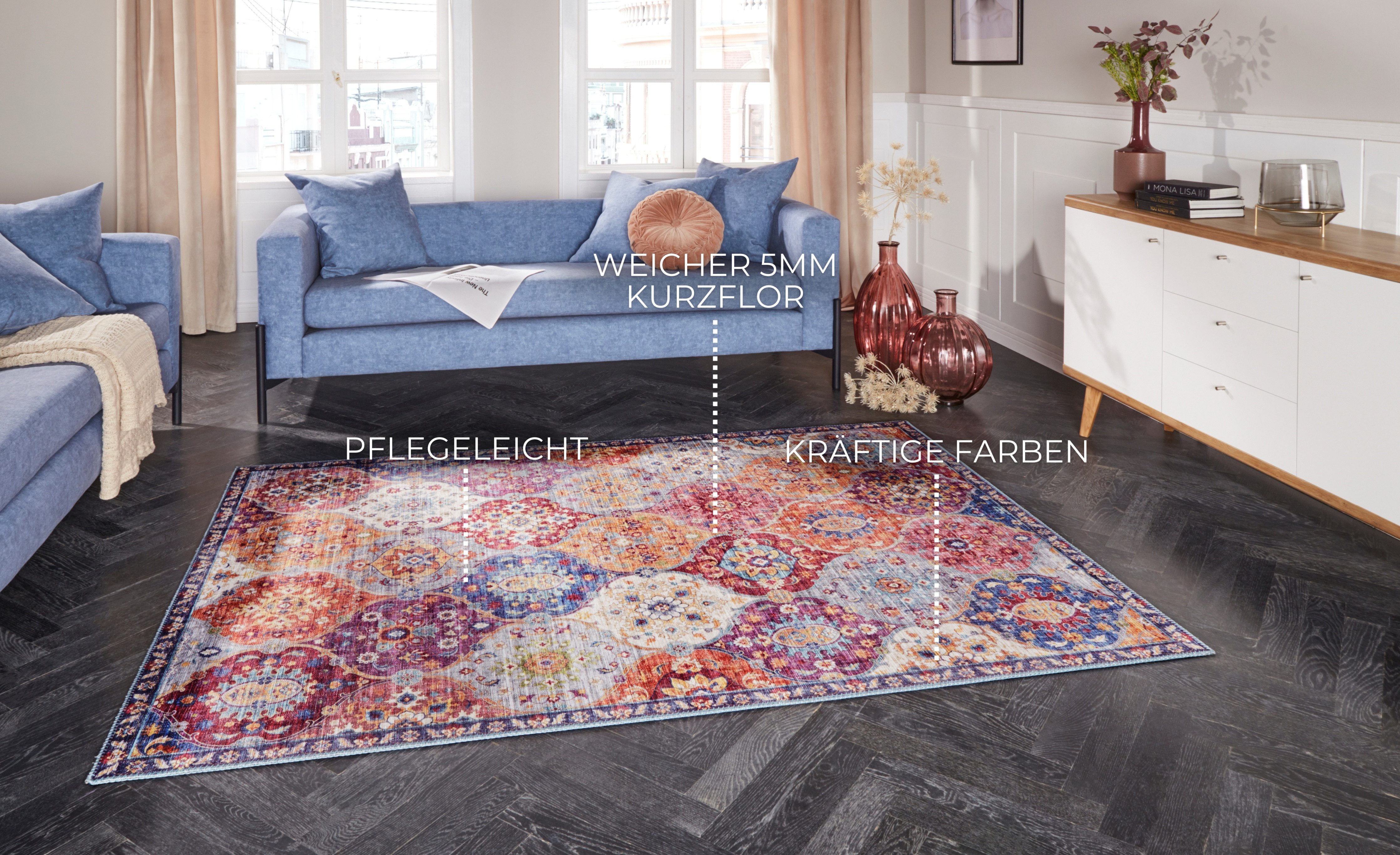 ELLE DECORATION Teppich Kashmir Ghom, rechteckig, Höhe: 5 mm, Orientalisch, Läufer, Kurzflor, Vintage, Wohnzimmer, Schlafzimmer