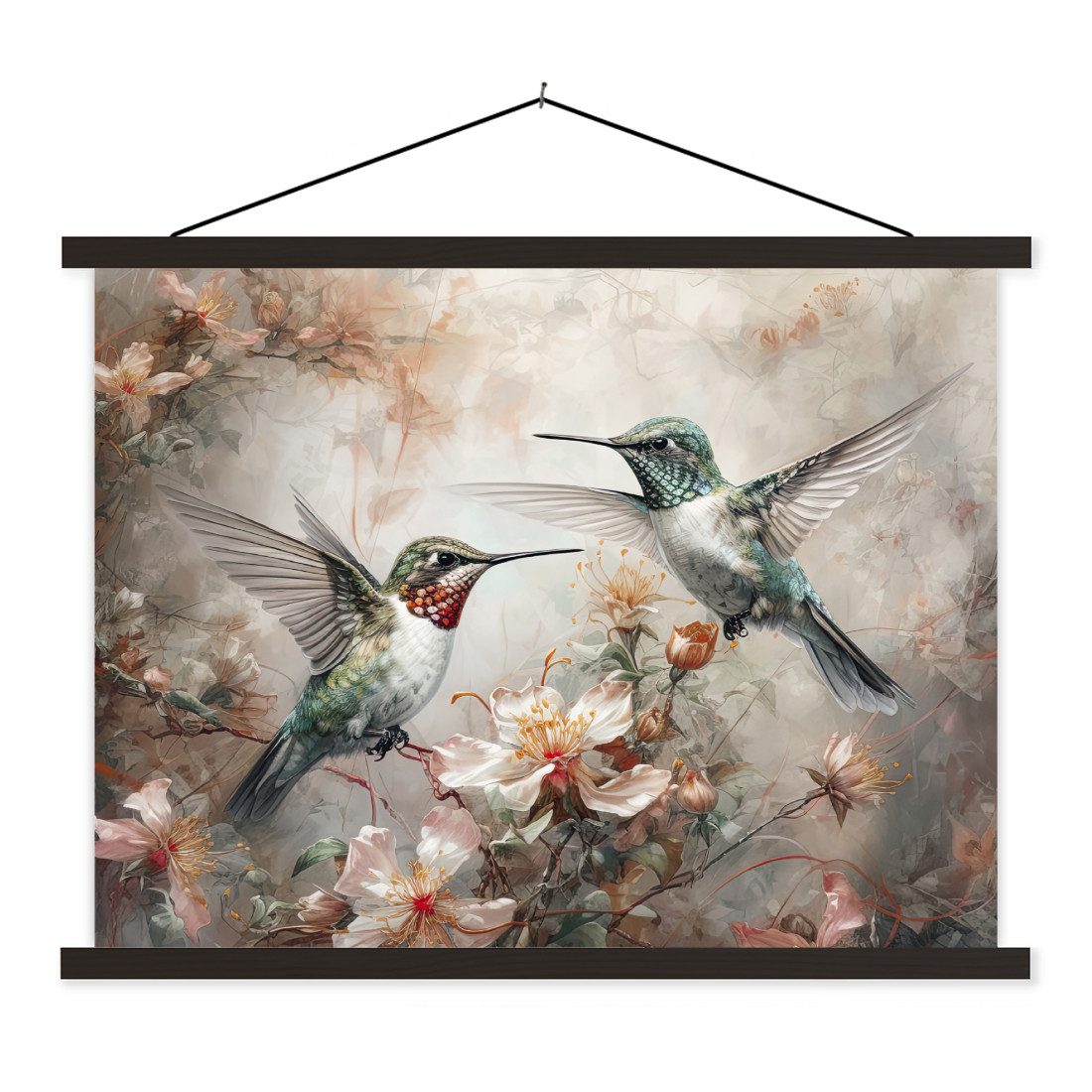 Poster Kolibri - Vögel - Blumen - Pflanzen