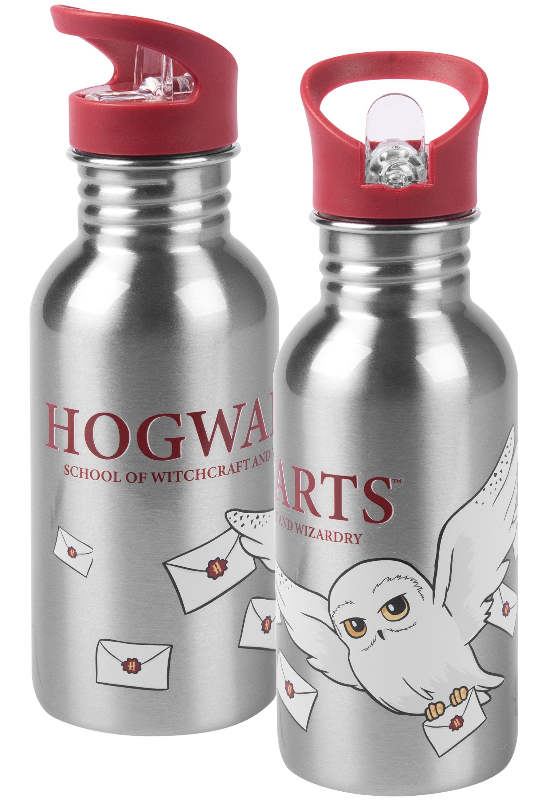 United Labels® Trinkflasche Harry Potter Edelstahl Trinkflasche Hedwig Flasche Strohhalm 500 ml