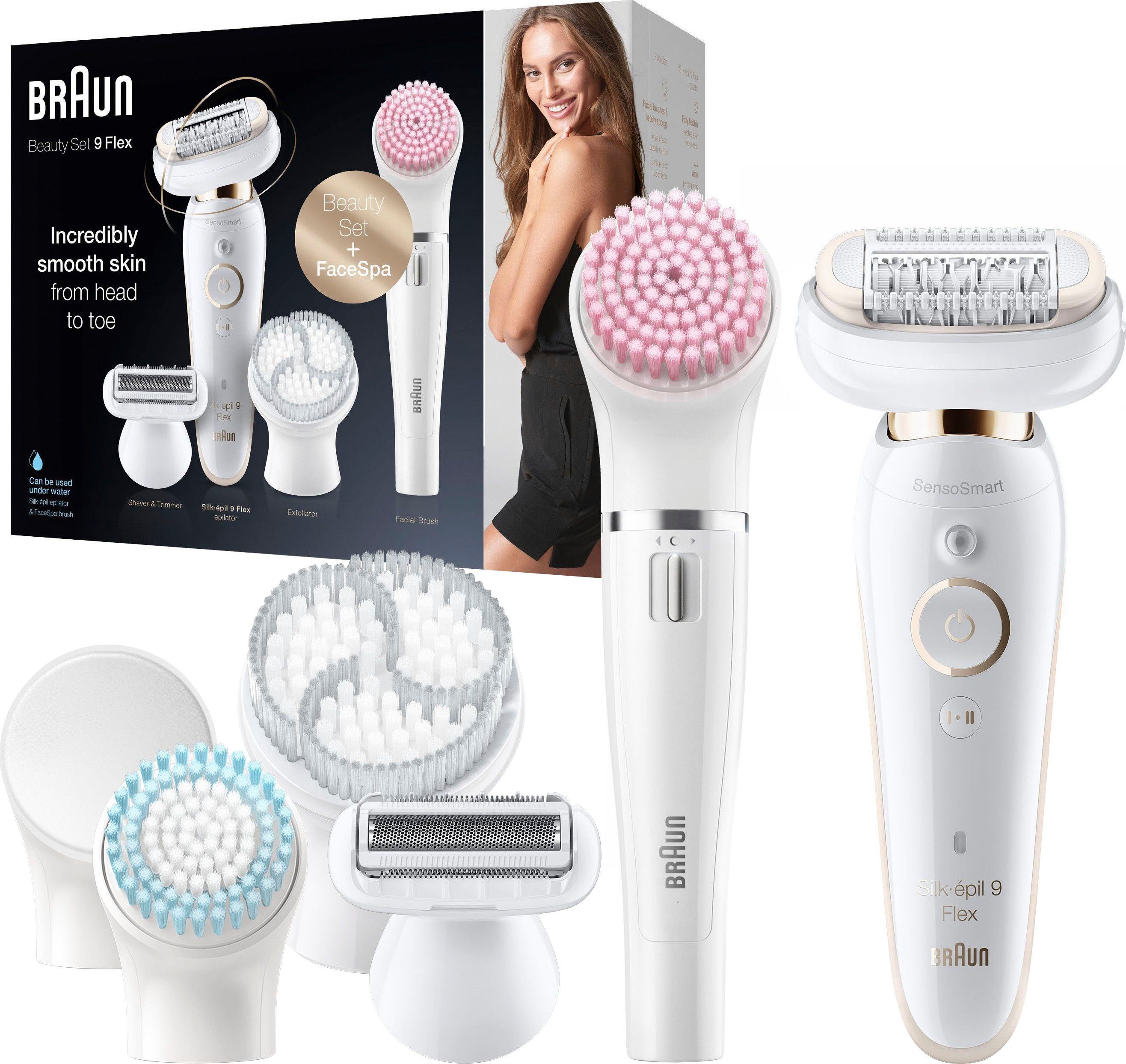 Braun Epilierer Silk-épil 9 Flex kabellose 40 breiter mit Wet Beauty Pinzetten 9100, & Kopf Dry-Epilation, Set