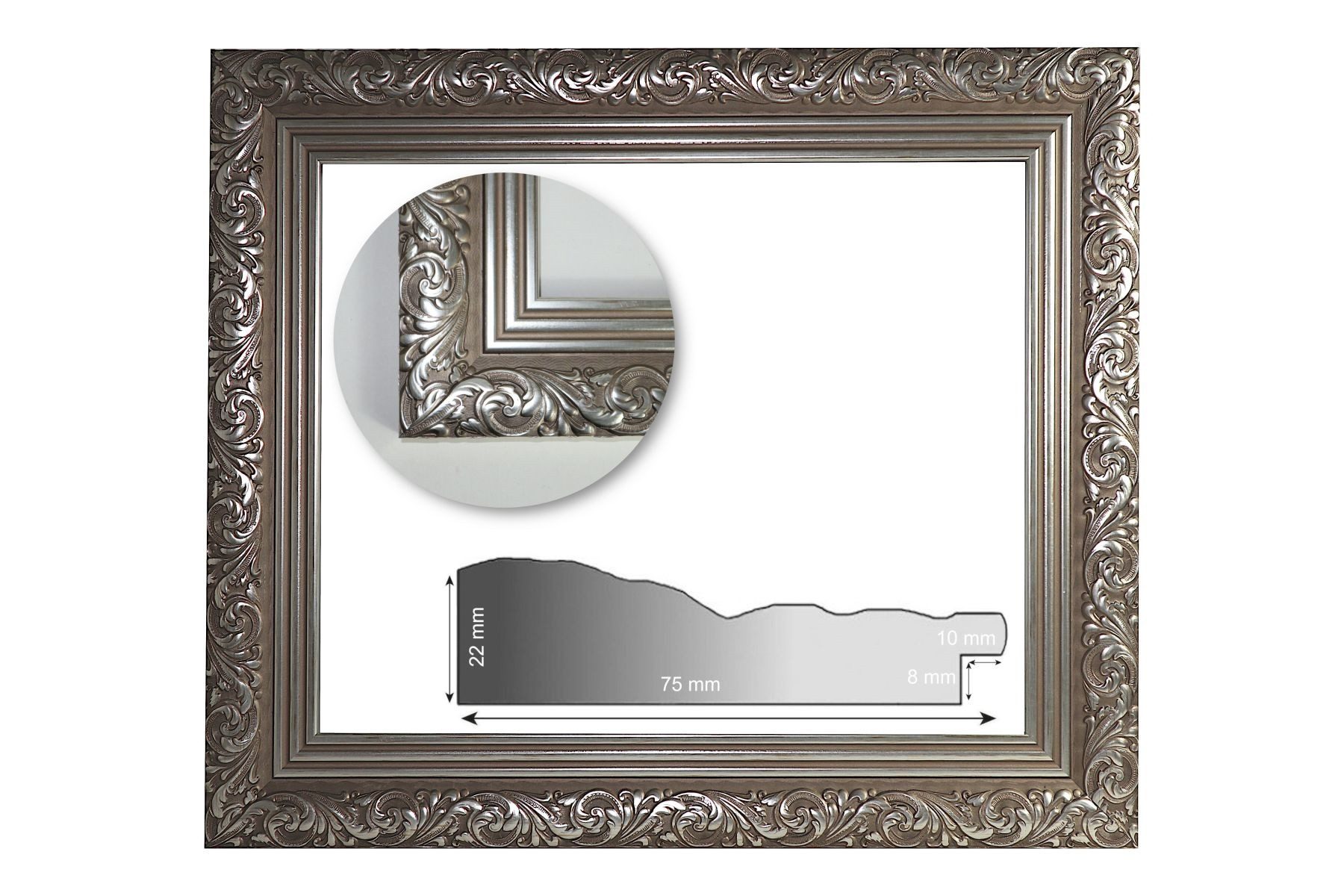 Bilderrahmen Neumann Bilderrahmen Barockrahmen Silber verziert, 3 Streifen 75mm Profilbreite