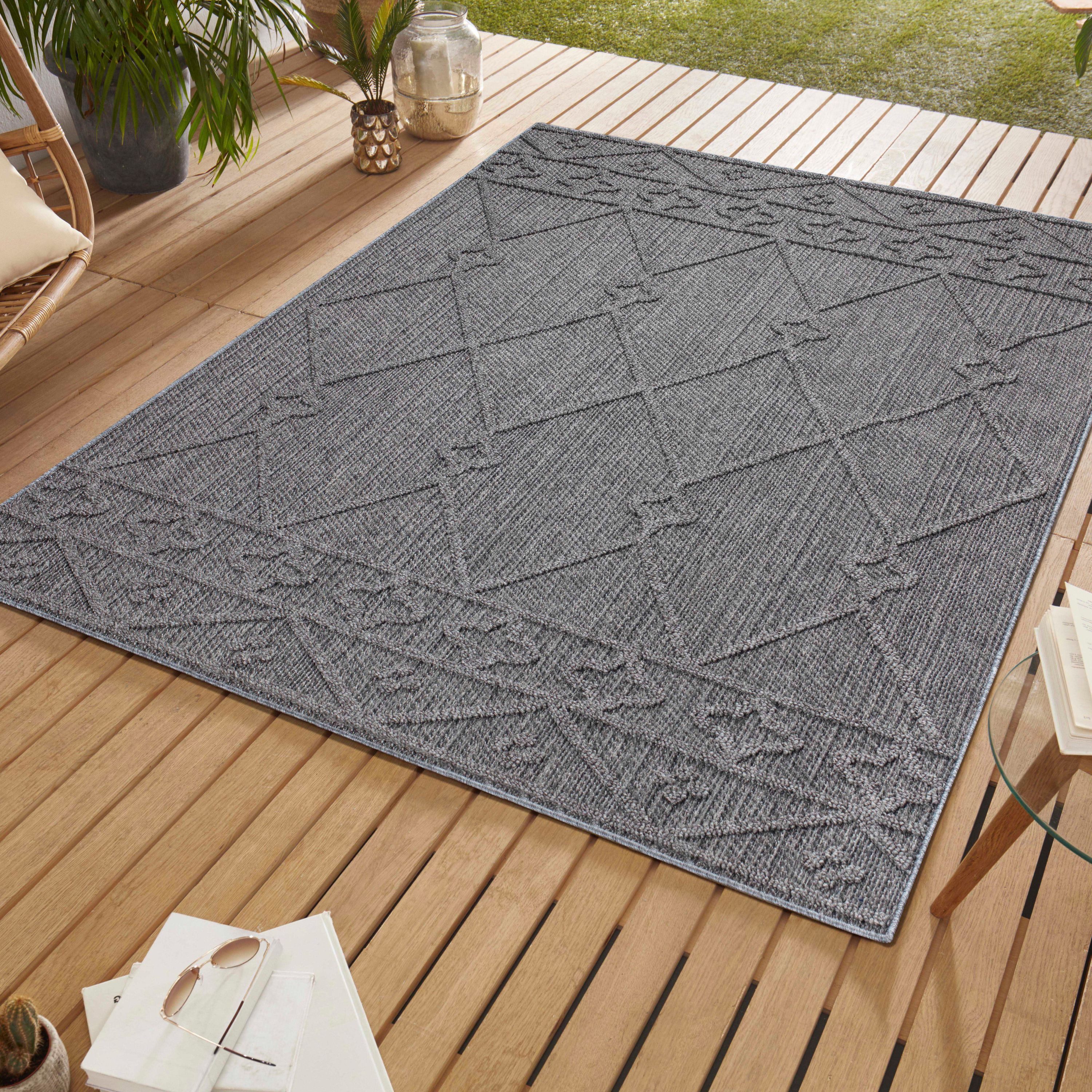 SIMPEX24 Outdoorteppich Berber Design, Läufer, Höhe: 8 mm, In & Outdoor Teppich Grau Berber Design für Küchen Balkon Terrasse