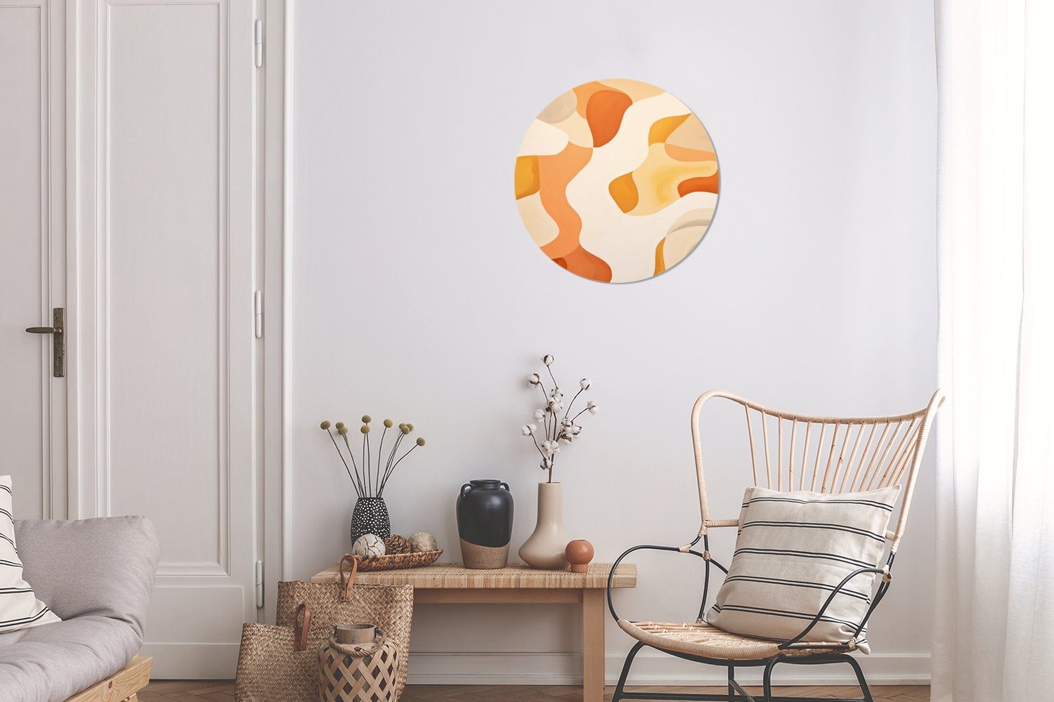 (1 Rundes Wohnzimmer, Kunst, Wanddekoration St), - Kreis 30x30 Abstrakt Forex, Orange - MuchoWow Wandbild, Gemälde cm