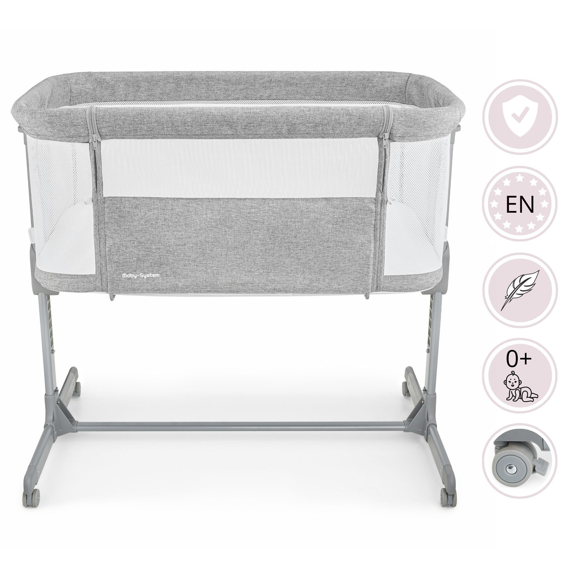 Moby-System Beistellbett Baby-Beistellbett LUNA 3in1 - Ideal für Neugeborene - grau
