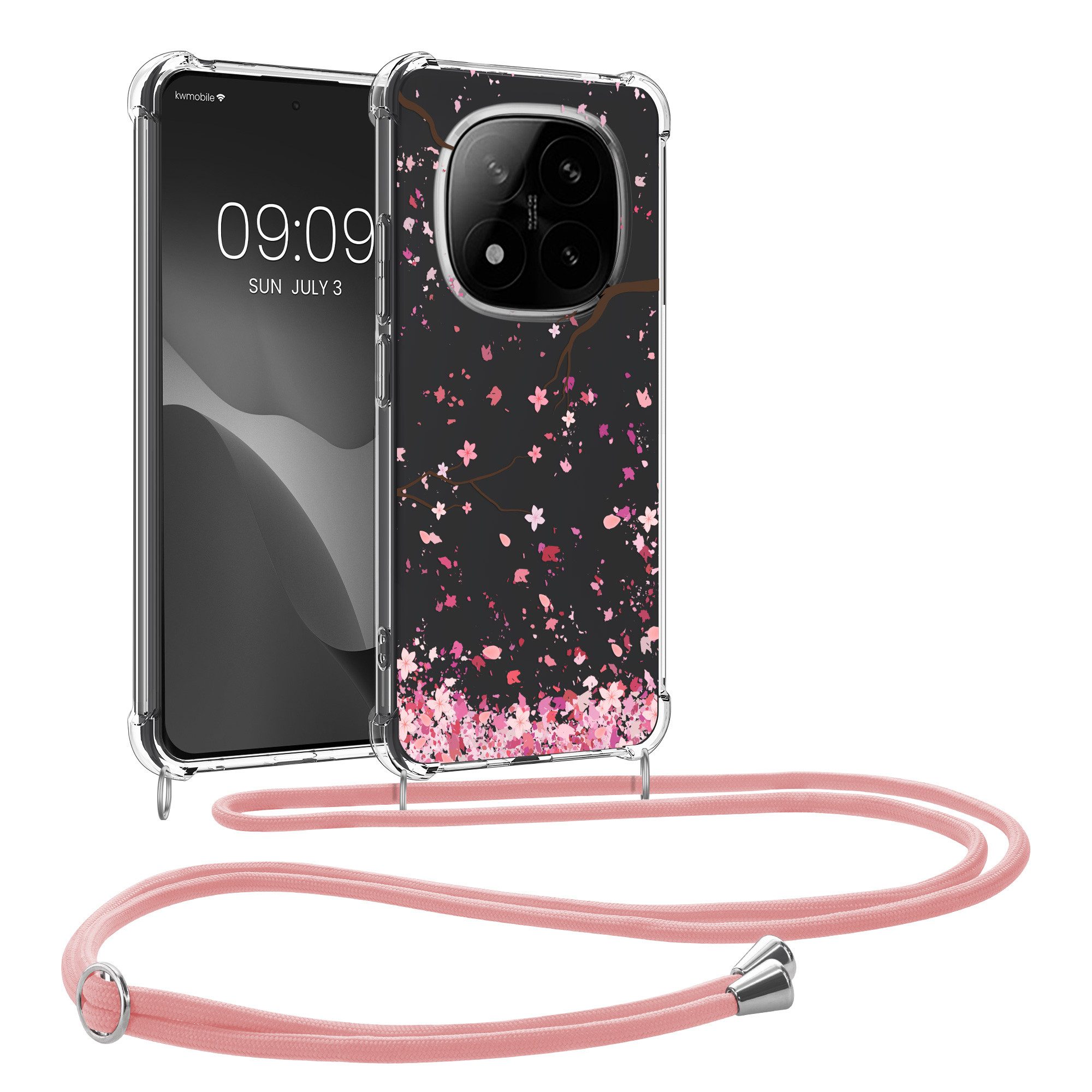 kwmobile Etui Hülle für Xiaomi Redmi Note 14 Pro+ 5G / Redmi Note 14 Pro Plus 5G, Silikon Handyhülle mit Kette - Handykette Handyband