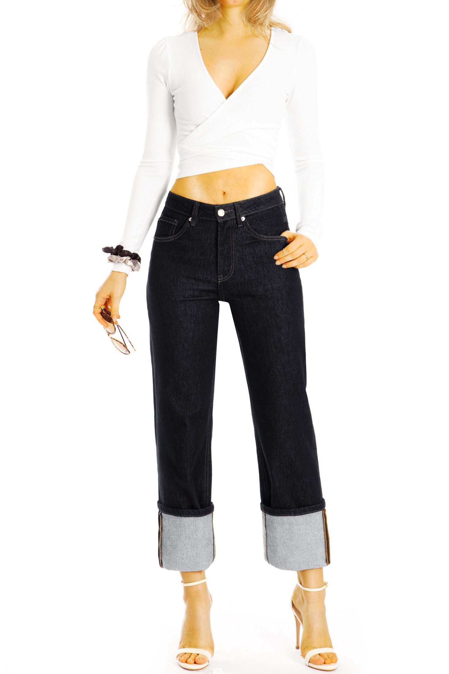 be styled High-waist-Jeans High waist Mom Jeans Hose - weite Bequeme Stretchjeans - Damen - j22k mit Stretch-Anteil
