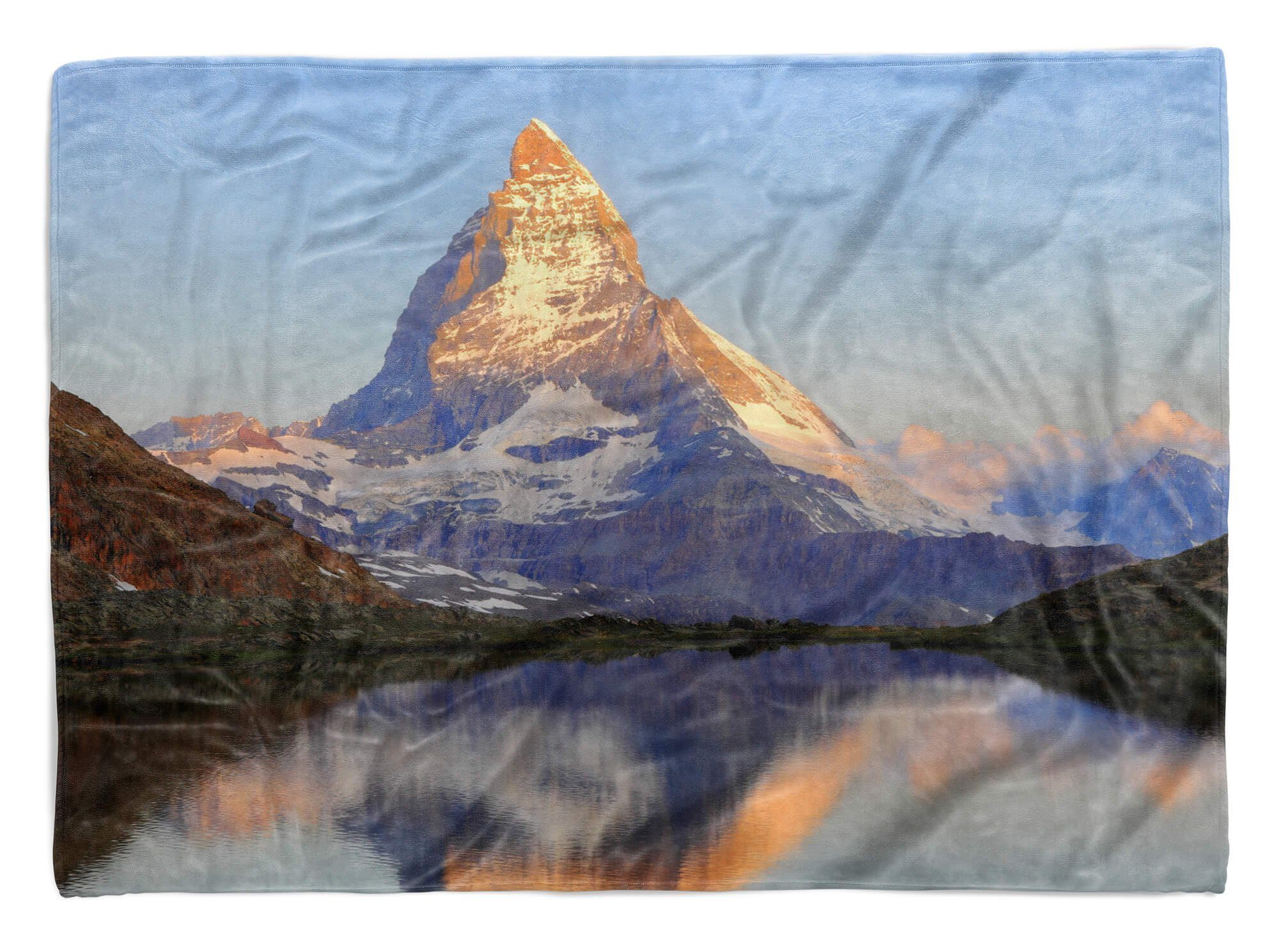 Sinus Art Handtücher Handtuch Strandhandtuch Saunatuch Kuscheldecke mit Fotomotiv Matterhorn Berggipfel Bergse, Baumwolle-Polyester-Mix (1-St), Handtuch