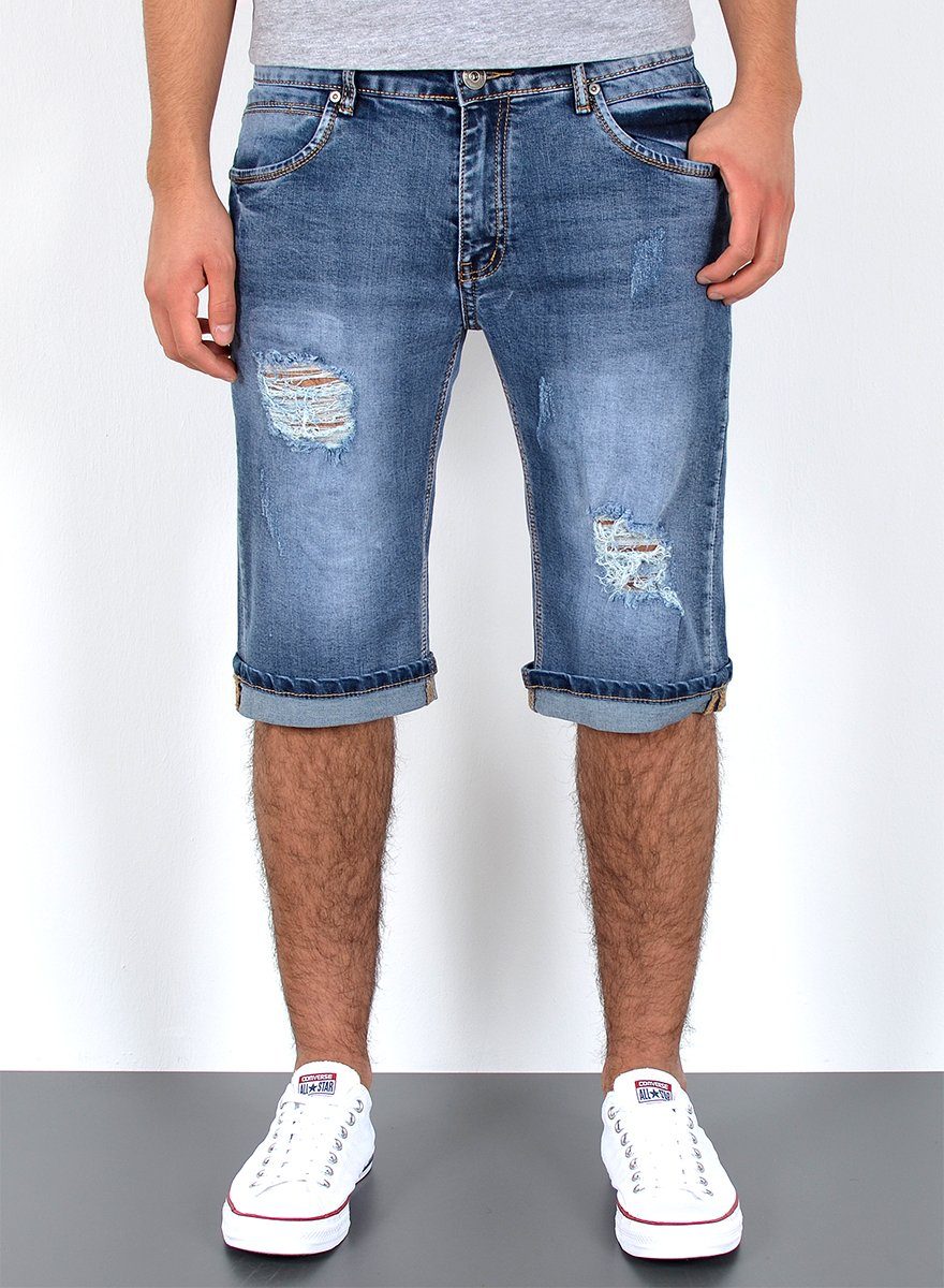 ESRA Jeansshorts A362 Herren Jeans Shorts kurze Hose, bis Übergröße / Plussize Große Größe, Herren kurze Jeans Hose Shorts, Herrren kurze Jeanshose mit Stretch, Jeansshorts für Sommer mit Rissen im Destroyed Look, Herren Capri Jeans Herren Capri Hose Herren Capri Jeanshose, Herren Shorts Jeans Straight Regular Comfort Blau Destroyed A385