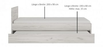 Feldmann-Wohnen Holzbett Angel (zweite Schlafgelegenheit 80 x 190cm, Höhe 15 cm, 1-tlg., zweite Schlafgelegenheit ist beidseitig montierbar, mit Griffmulden), Liegefläche 90x200cm weißeiche mit 2 Schlafgelegenheiten