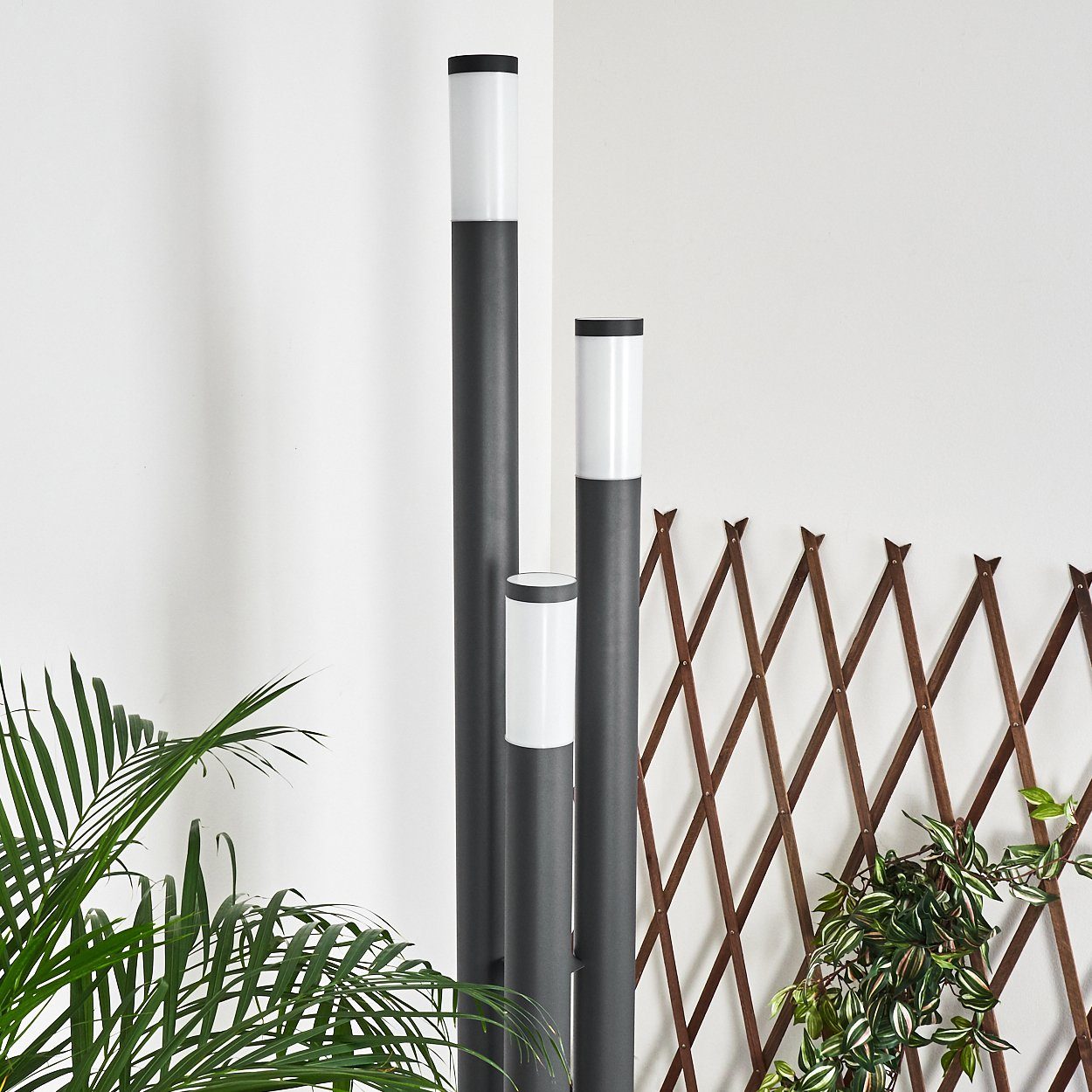 hofstein Pollerleuchte Moderne Außen Steh Lampen anthrazit/weiß 3-flammig Garten Einfahrt
