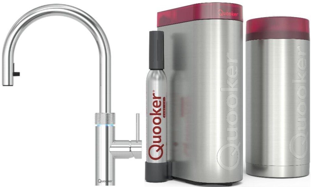 QUOOKER Küchenarmatur QUOOKER FLEX Zugauslauf Chrom Combi+ B mit CUBE (22+XCHRCUBE) (2-St) 100°C Kochendwasserhahn mit Trinkwassersystem