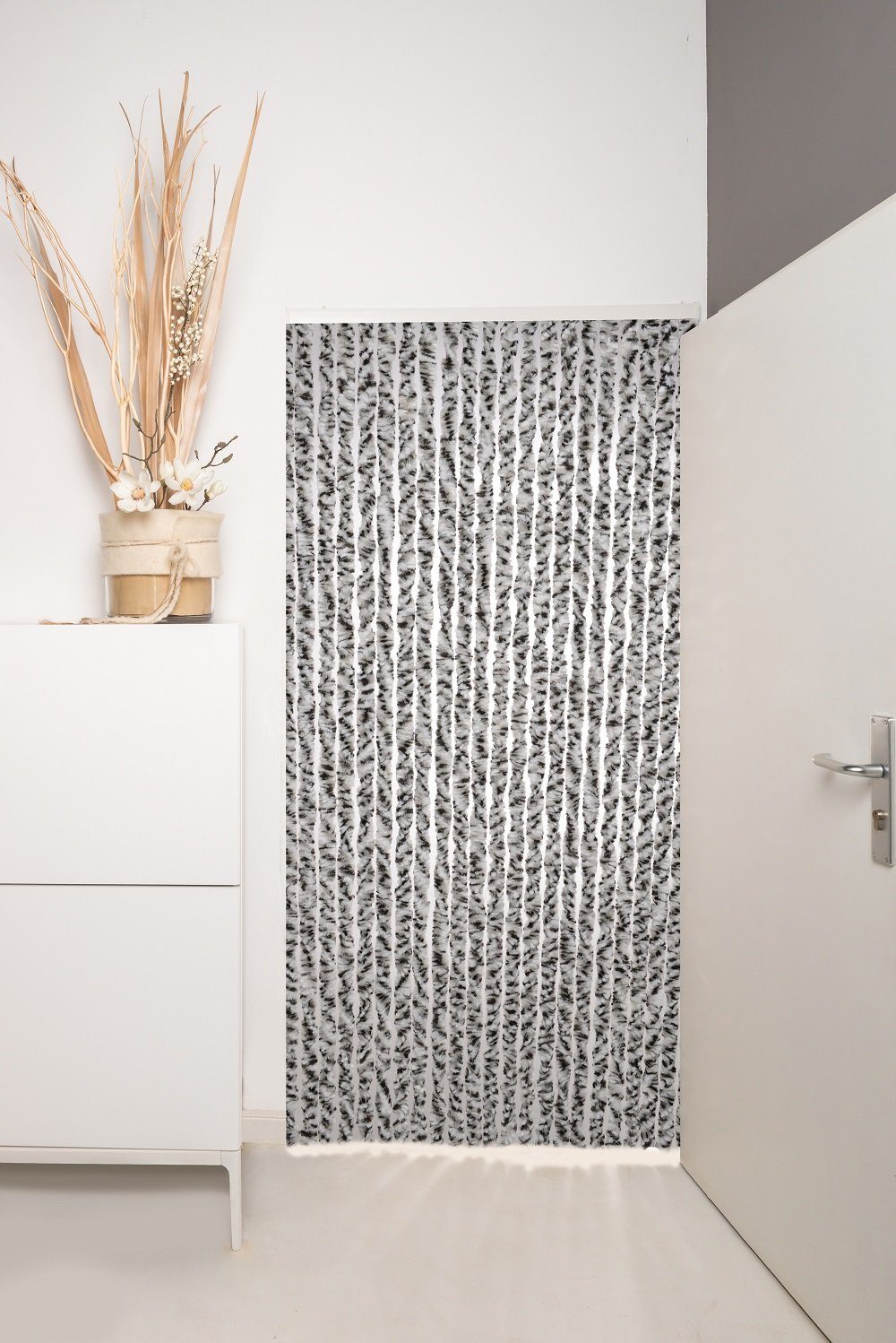 Defactoshop Insektenschutz-Vorhang Türvorhang Flauschvorhang PVC 100x200cm 90x200cm Grau/Weiss MIX, BxH 90x200cm,100x200cm