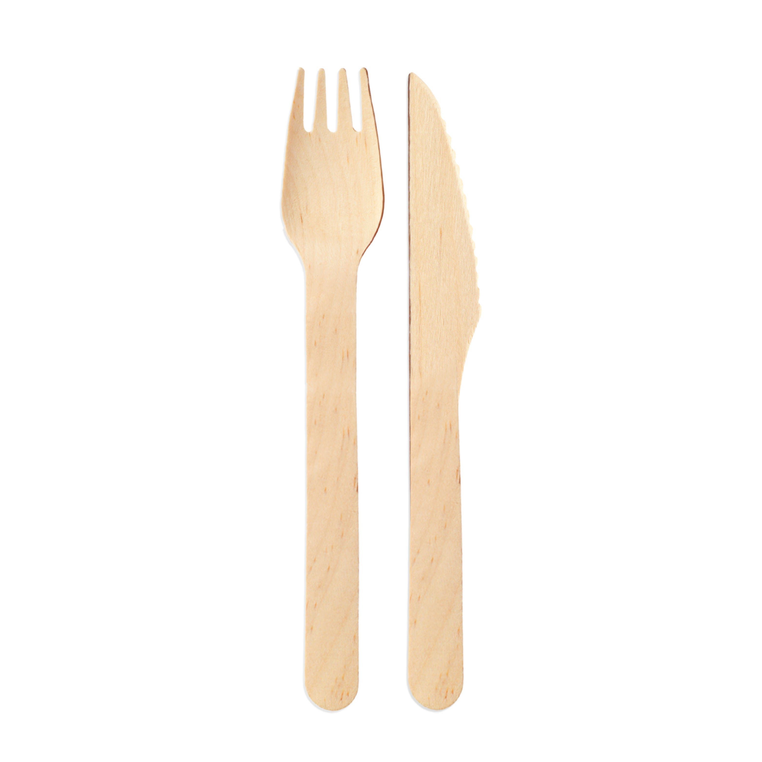 wisefood Einwegbesteck-Set 200-tlg., Birkenholz-Gabel und -Messer - 16cm (200-tlg), Birkenholz