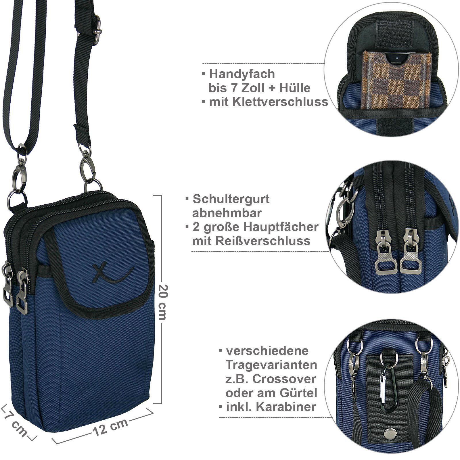 BAG STREET INTERNATIONAL Handytasche Kleine Herren Umhängetasche - Crossover Messenger Bag, auch als Gürteltasche tragbar