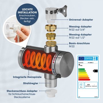 MAXXMEE Durchlauferhitzer Elektrischer Edelstahl-Durchlauferhitzer, manuell, max. 60,00 °C, LED-Digitalanzeige, Garten Werkstatt Terrasse Wohnwagen Camping