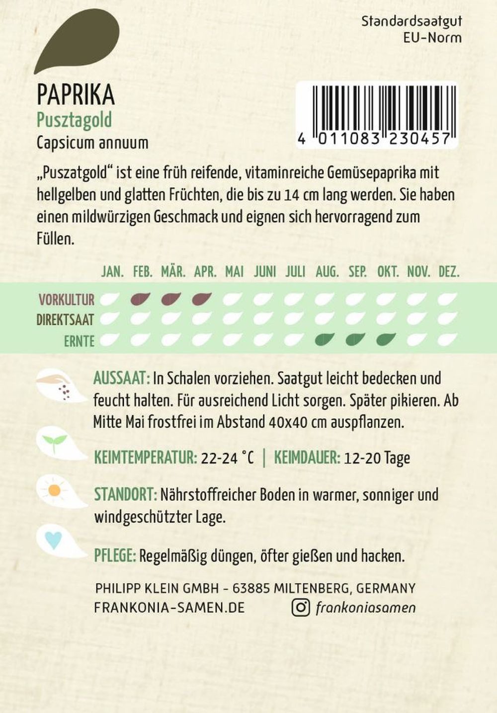 FRANKONIA Gemüsesamen Paprika, Pusztagold - Paprika-Samen Saatgut Samen, Capsicum annuum