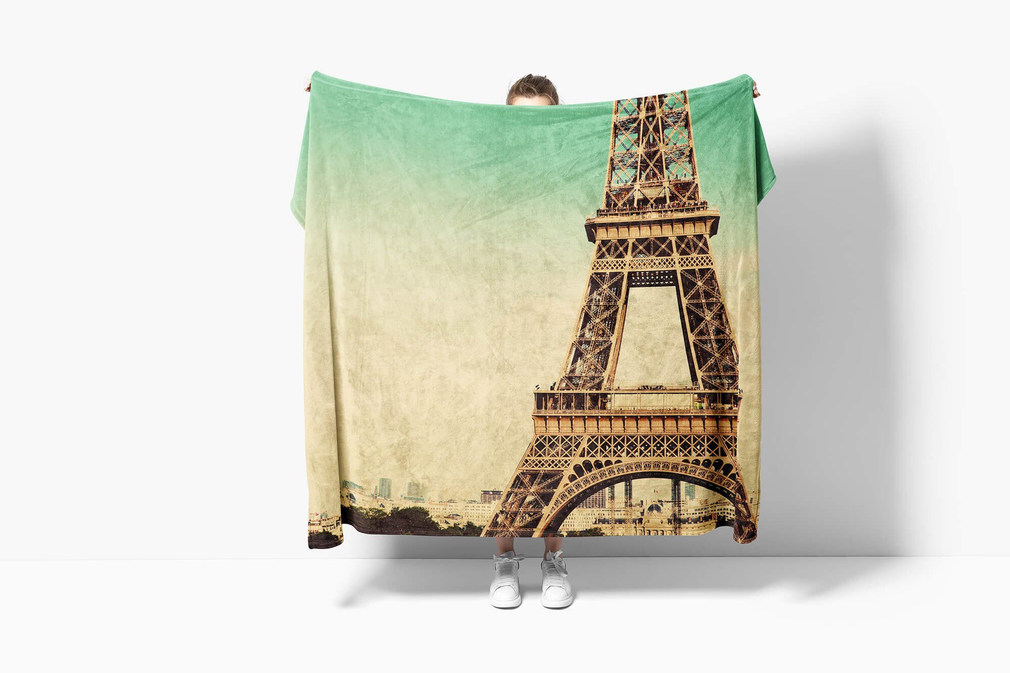 Sinus Art Handtücher Eiffelturm Baumwolle-Polyester-Mix Fotomotiv Strandhandtuch F, Saunatuch Kuscheldecke (1-St), Handtuch Handtuch mit Paris