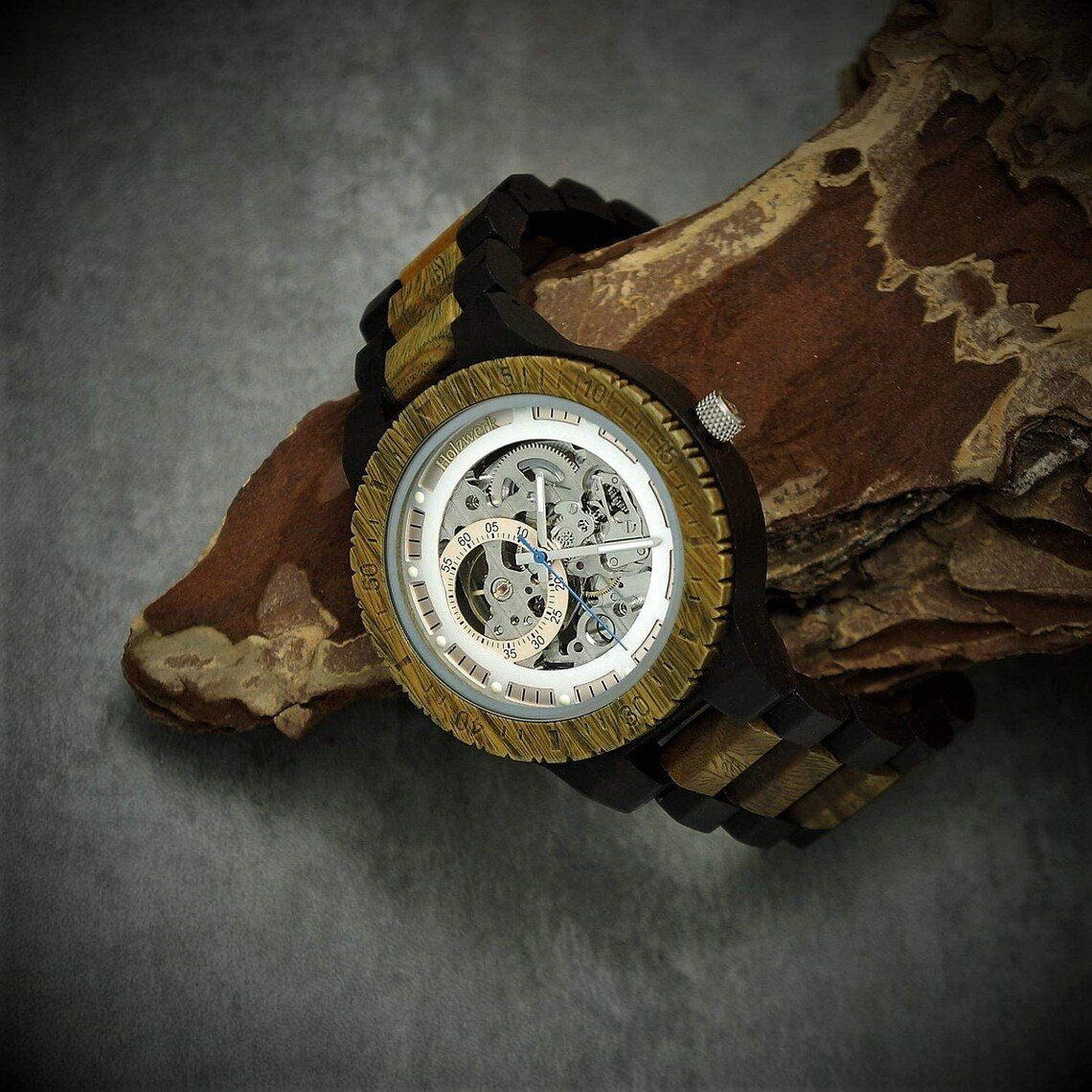 Holzwerk Mechanische Uhr Herren Automatik Holz Armband Uhr, (inklusive Armbandkürzer), Holz Unikate, ideal auch als Geschenk, mechanisches Uhrwerk