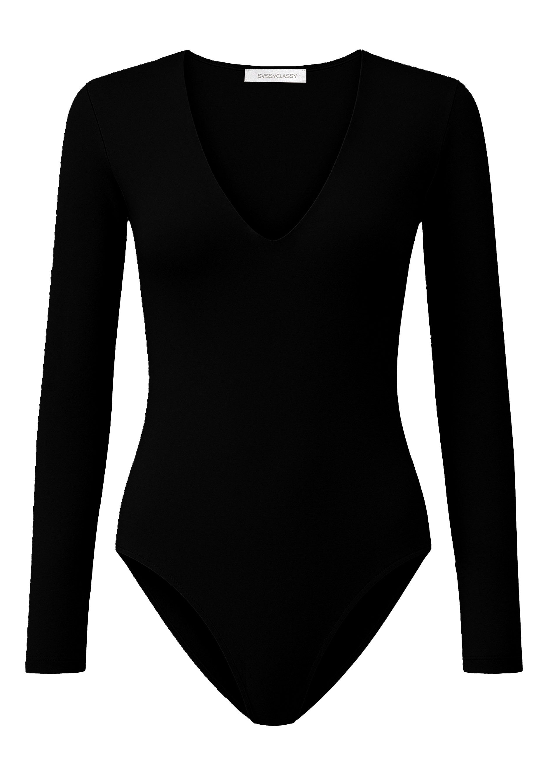 SASSYCLASSY Body Langarm Body mit V-Ausschnitt für Damen