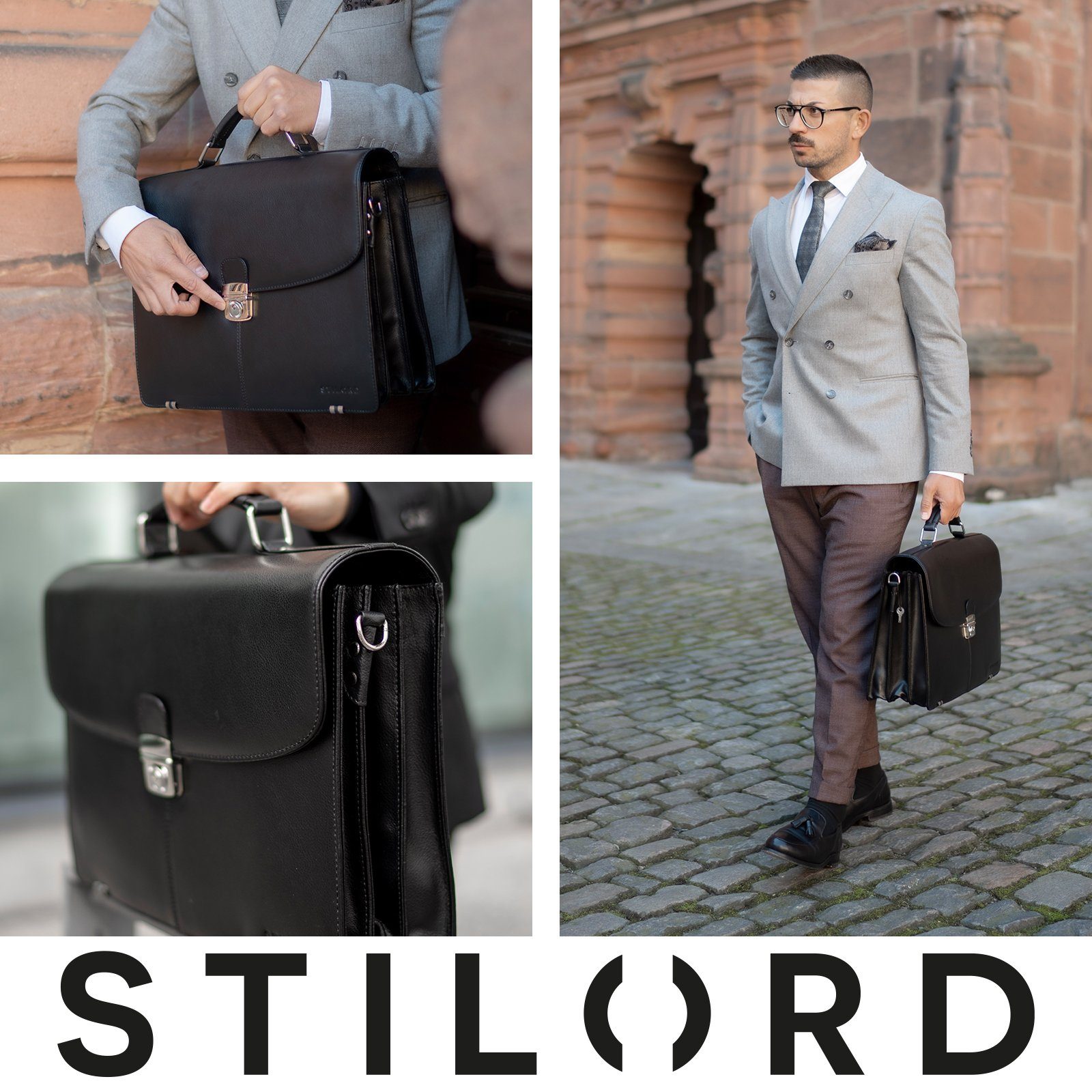 STILORD Laptoptasche schwarz "Miguel" Herren obsidian Aktentasche Leder Klassische