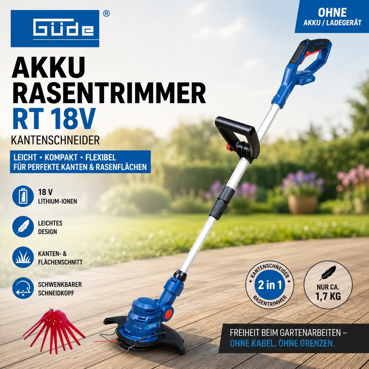 Güde Akku-Rasentrimmer Rasentrimmer RT 18V ohne Akku / Ladegerä tKantenschneider Grascutter