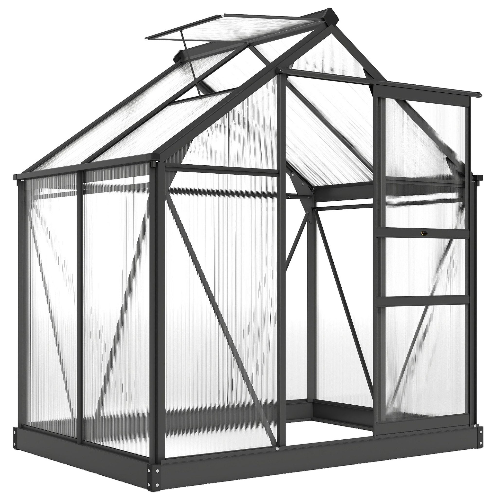 MC Star Gewächshaus Gewächshaus aus Polycarbonat und Aluminium, mit Schiebetür und Fenster, 190 x 132 x 201 cm, Grau
