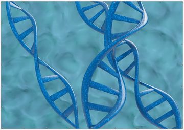 Wallario Sichtschutzzaunmatten DNA-Strang in blau auf türkisem Hintergrund