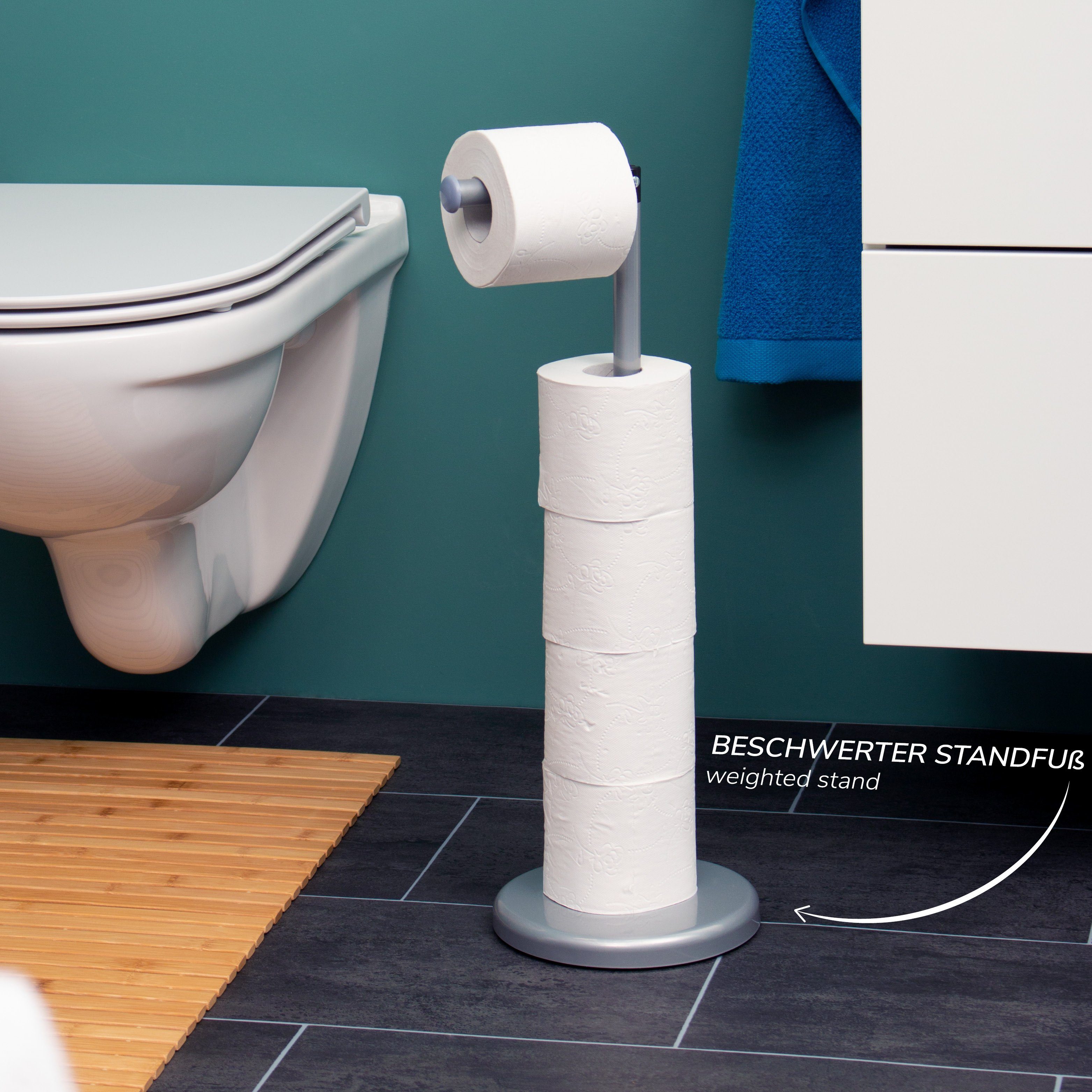 bremermann Toilettenpapierhalter bremermann Stand-WC-Rollenhalter 2in1,  Ersatzrollenhalter (4 Rollen), mit 2in1 Funktion | Toilettenpapierhalter